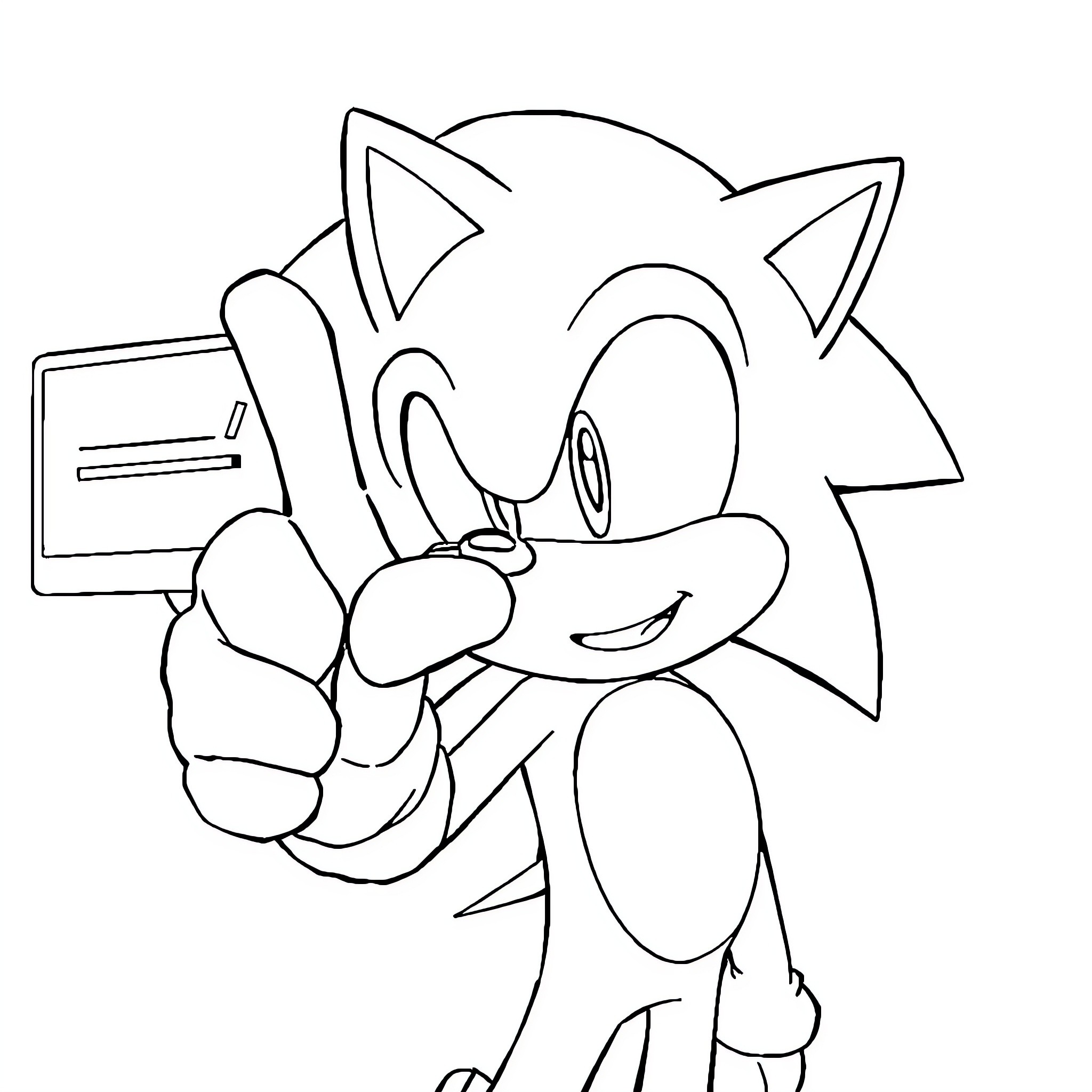 Sonic the Hedgehog holding a sign Coloring Page (free black-and-white line drawing printable PDF for all, from beginners to advanced learners, including children, teens, adults, and seniors)