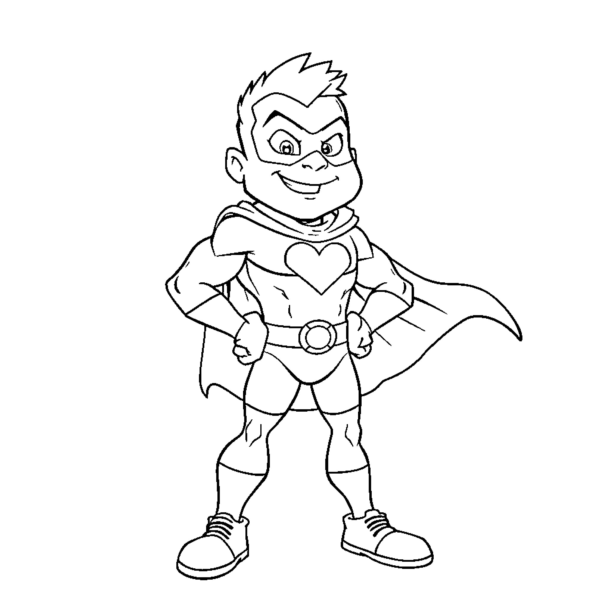 El Chapulín Colorado in heroic pose Coloring Page (free black-and-white line drawing printable PDF for all, from beginners to advanced learners, including children, teens, adults, and seniors)