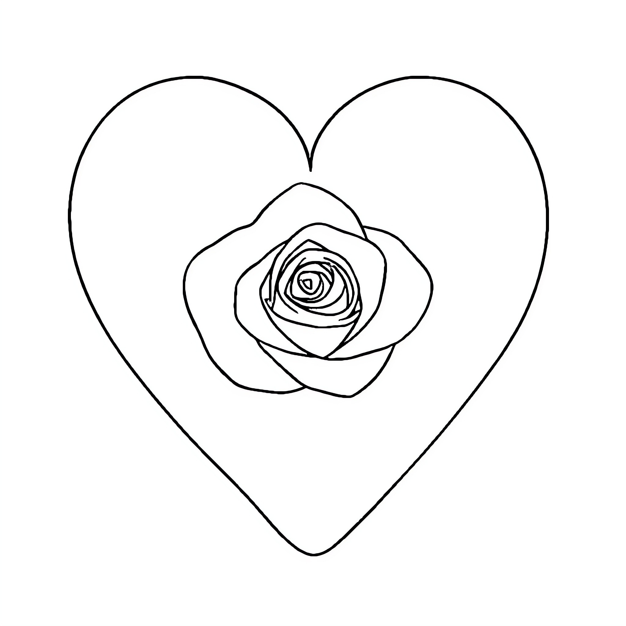 Heart-shaped Rose with Floral Motif Coloring Page (free black-and-white line drawing printable PDF for all, from beginners to advanced learners, including children, teens, adults, and seniors)