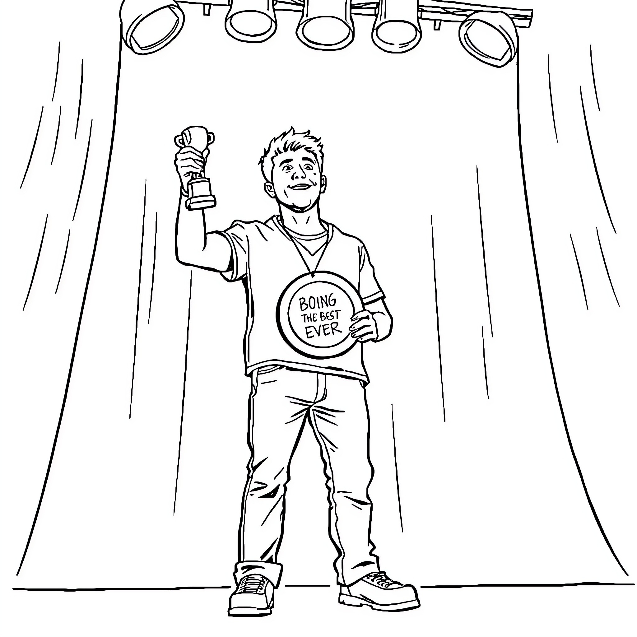 Matt Winiata winning an award on stage Coloring Page (free black-and-white line drawing printable PDF for all, from beginners to advanced learners, including children, teens, adults, and seniors)