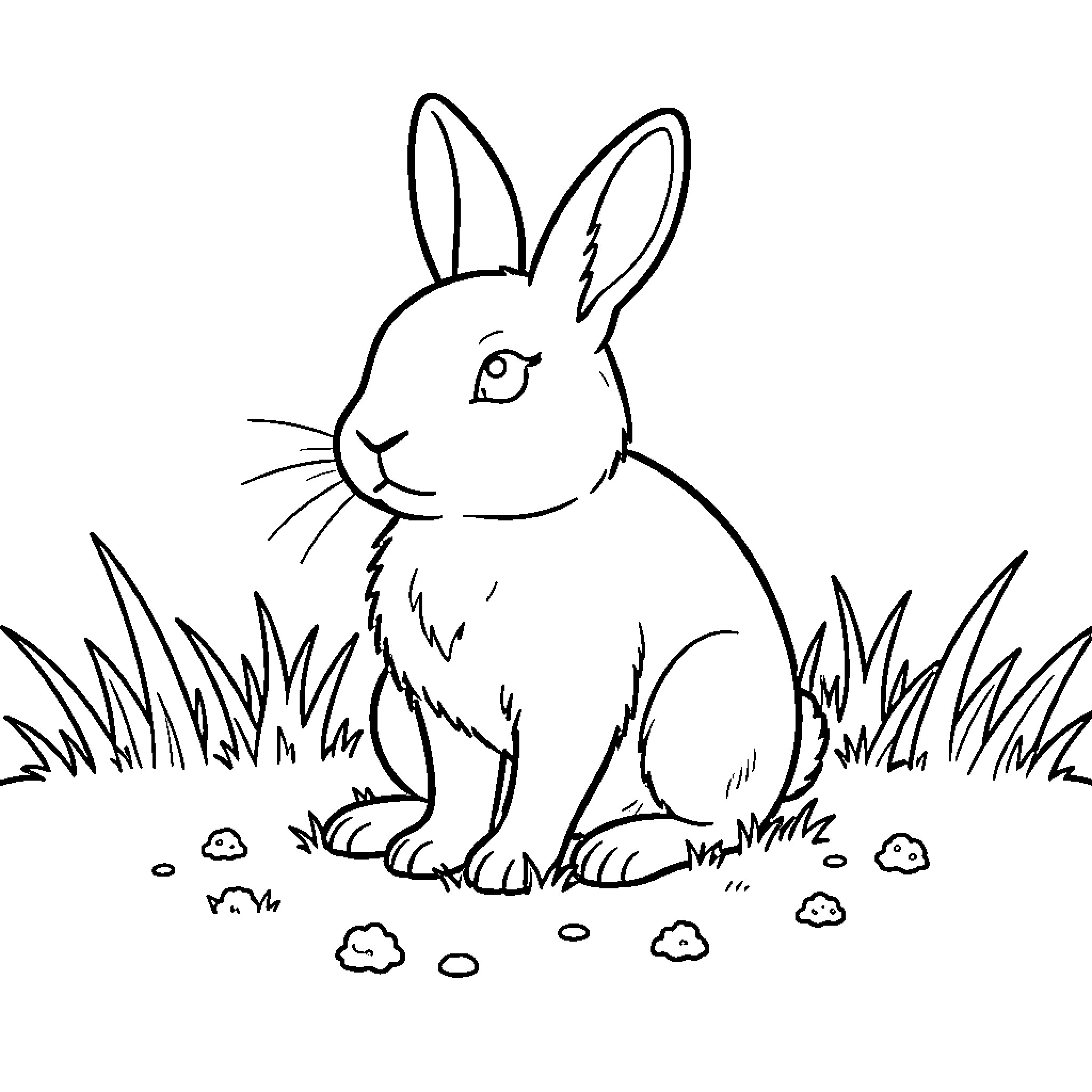 Rabbit sitting peacefully among the tall grass Coloring Page (free black-and-white line drawing printable PDF for all, from beginners to advanced learners, including children, teens, adults, and seniors)