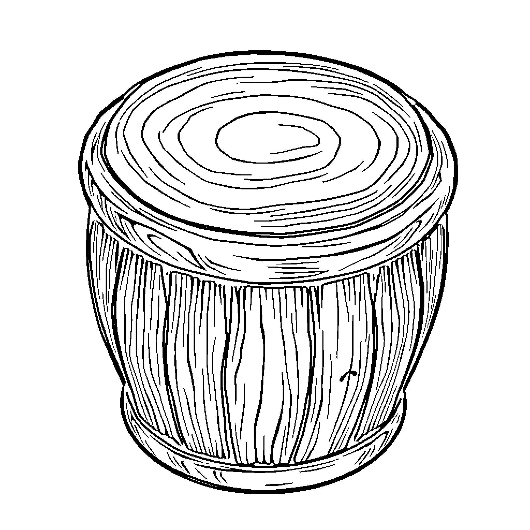 Drum made from wooden log Coloring Page (free black-and-white line drawing printable PDF for all, from beginners to advanced learners, including children, teens, adults, and seniors)