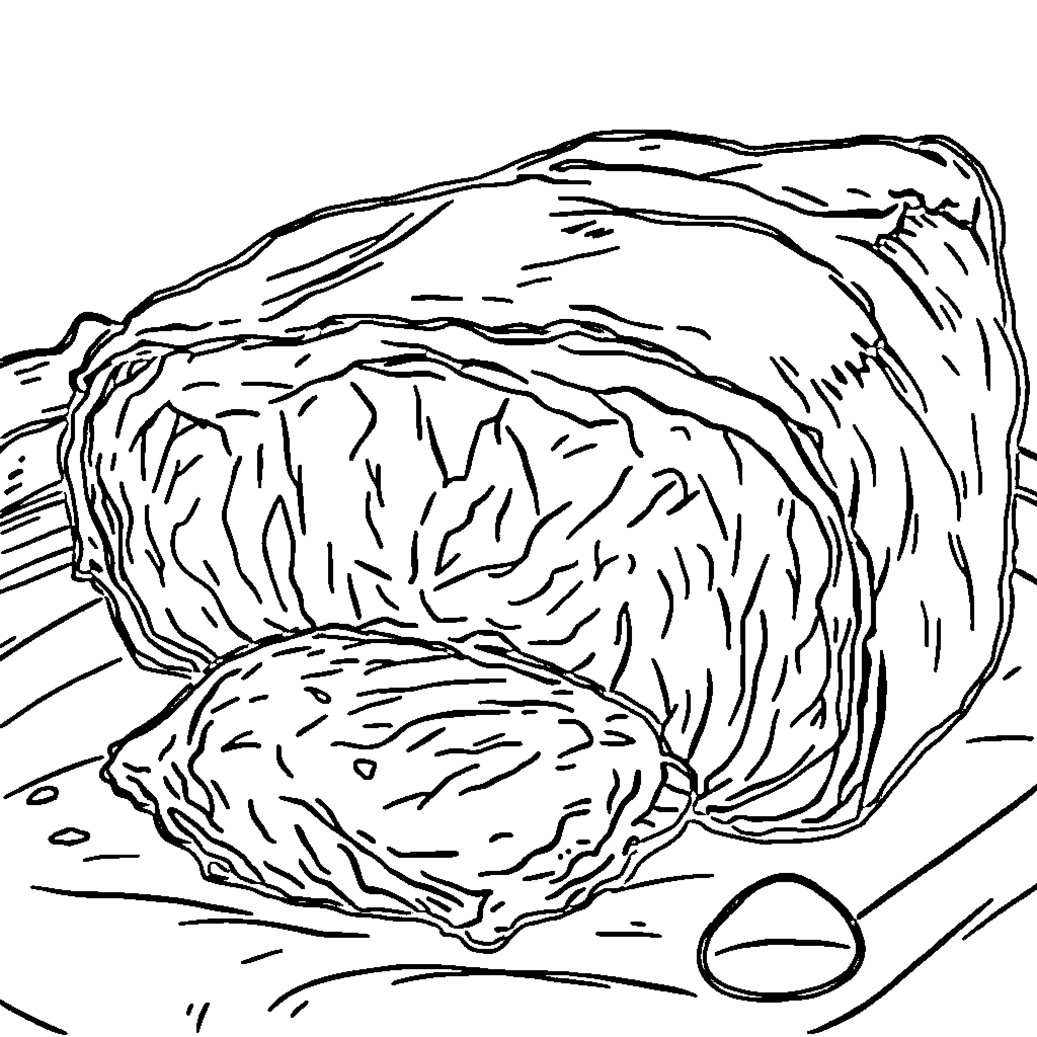 Brisket on a wooden cutting board Coloring Page (free black-and-white line drawing printable PDF for all, from beginners to advanced learners, including children, teens, adults, and seniors)