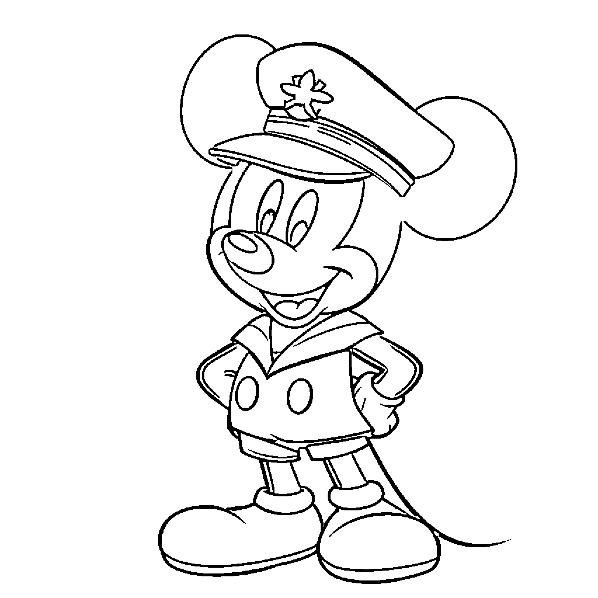 Mickey Mouse in Sailor Uniform Coloring Page (free black-and-white line drawing printable PDF for all, from beginners to advanced learners, including children, teens, adults, and seniors)