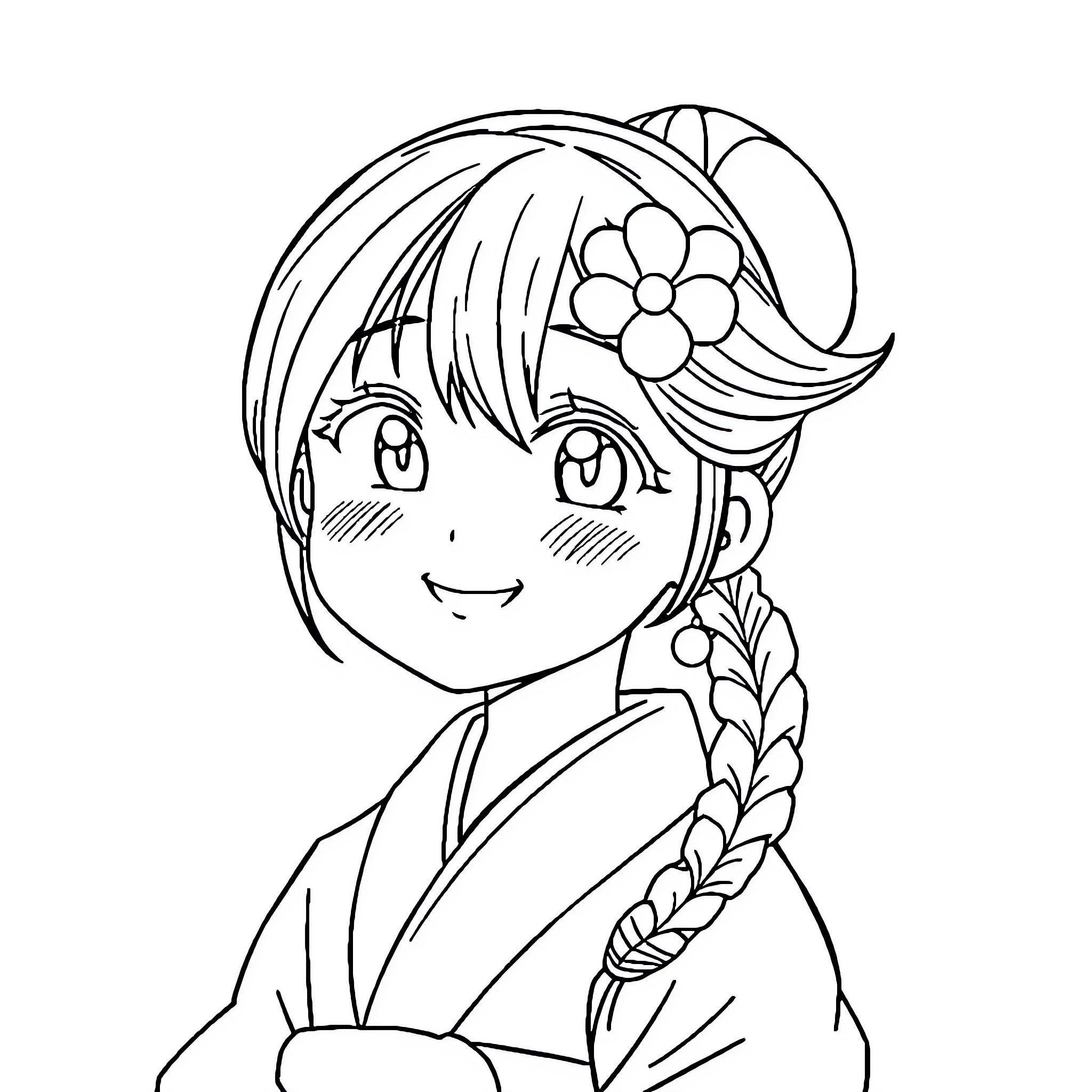 Nezuko's Charming Anime Appearance Coloring Page (free black-and-white line drawing printable PDF for all, from beginners to advanced learners, including children, teens, adults, and seniors)