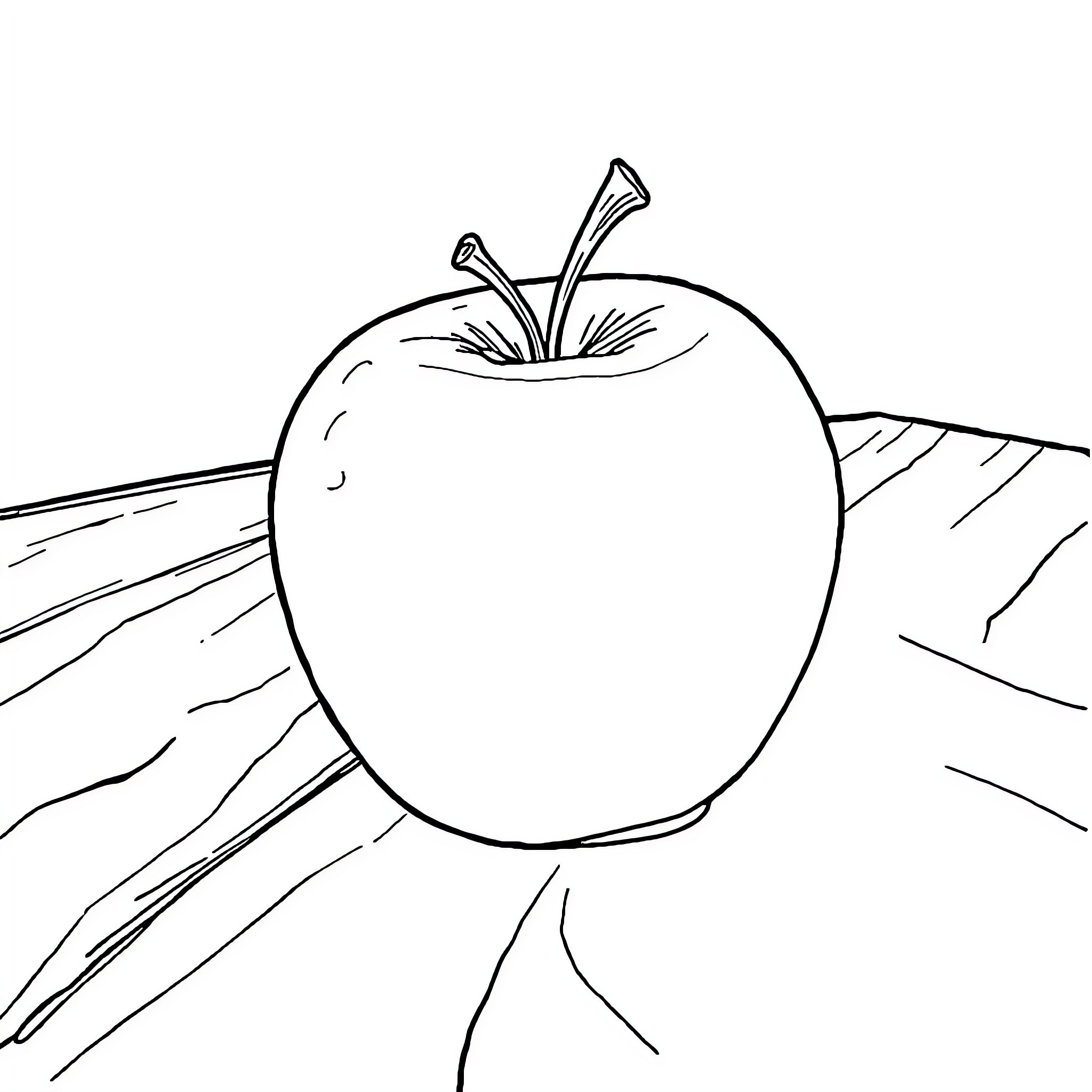 Apple in the Spotlight Coloring Page (free black-and-white line drawing printable PDF for all, from beginners to advanced learners, including children, teens, adults, and seniors)