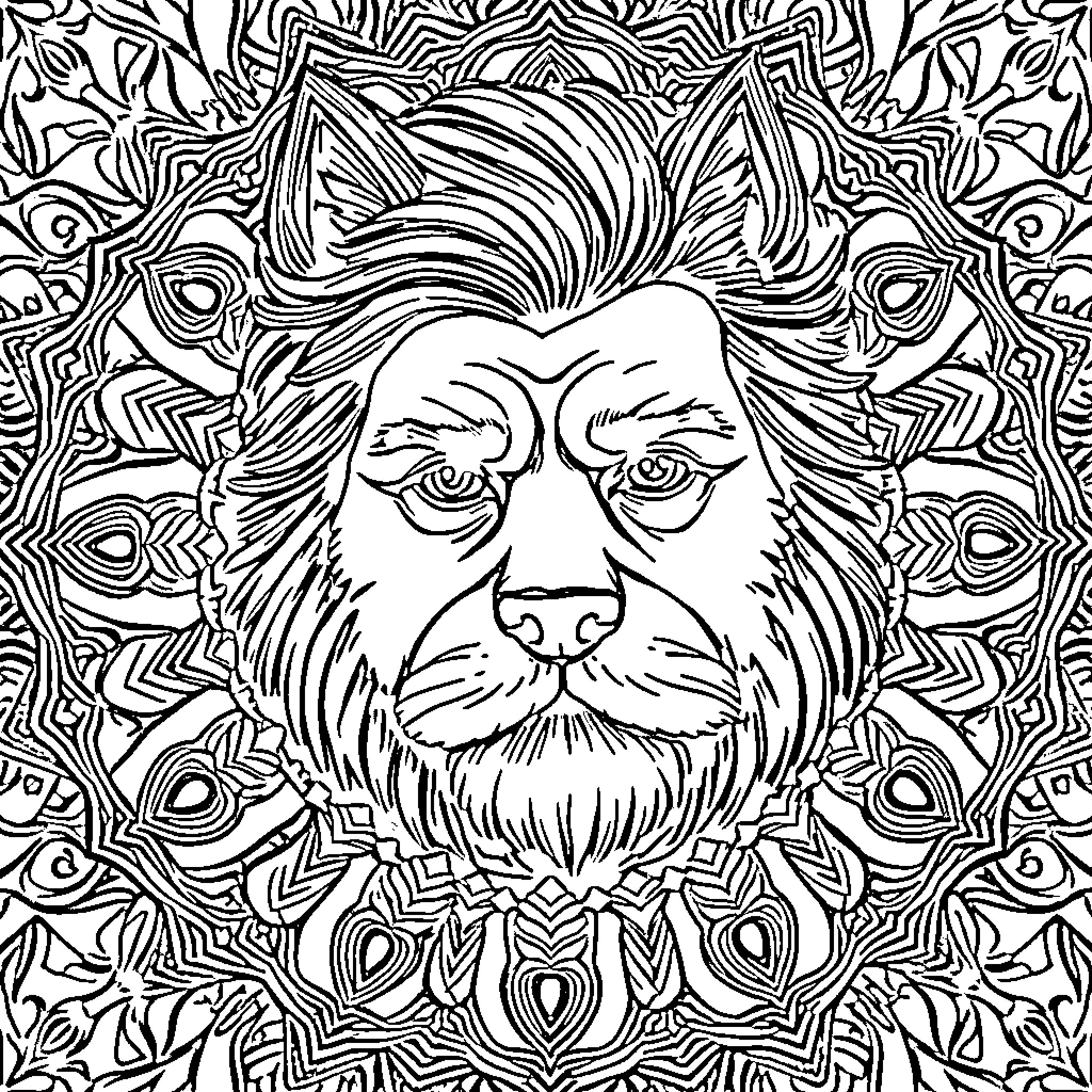 Persian Guy's Intricate Facial Expression and Ornate Design Coloring Page (free black-and-white line drawing printable PDF for all, from beginners to advanced learners, including children, teens, adults, and seniors)
