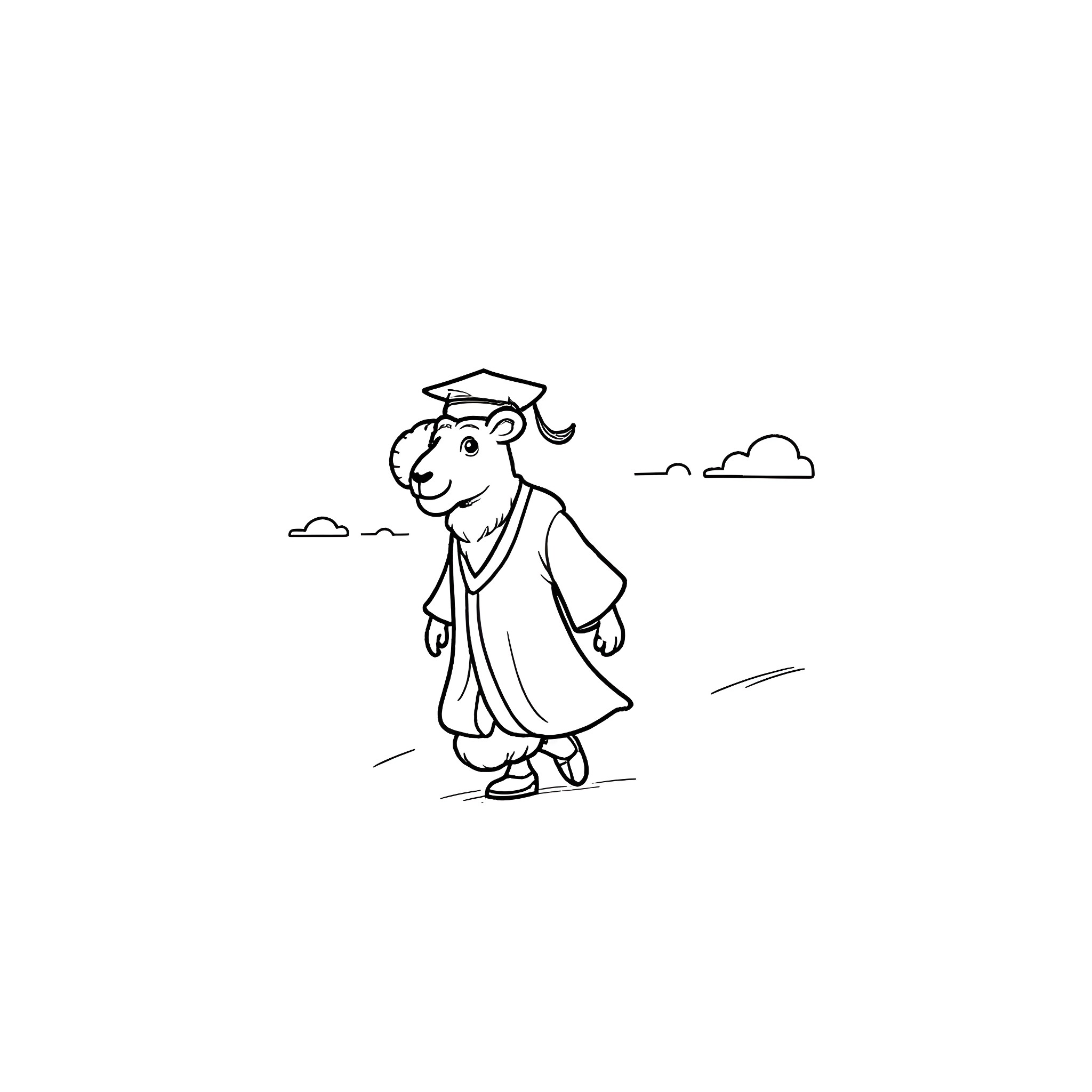 Ram graduates with joy in the outdoors Coloring Page (free black-and-white line drawing printable PDF for all, from beginners to advanced learners, including children, teens, adults, and seniors)