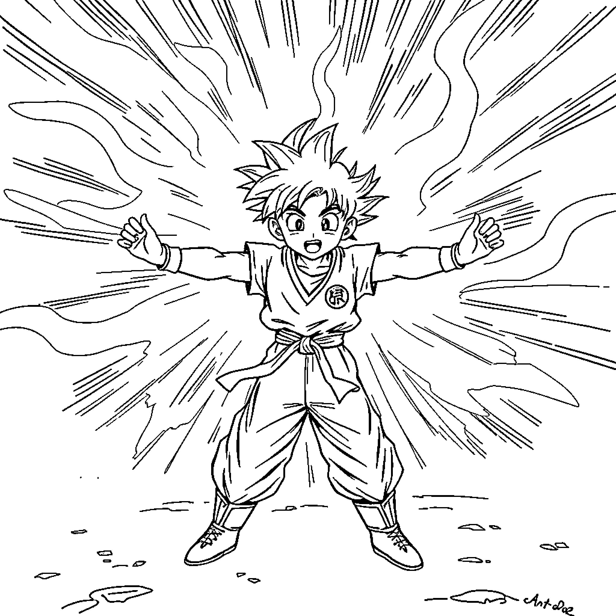 Boy excited in dynamic action scene Coloring Page (free black-and-white line drawing printable PDF for all, from beginners to advanced learners, including children, teens, adults, and seniors)