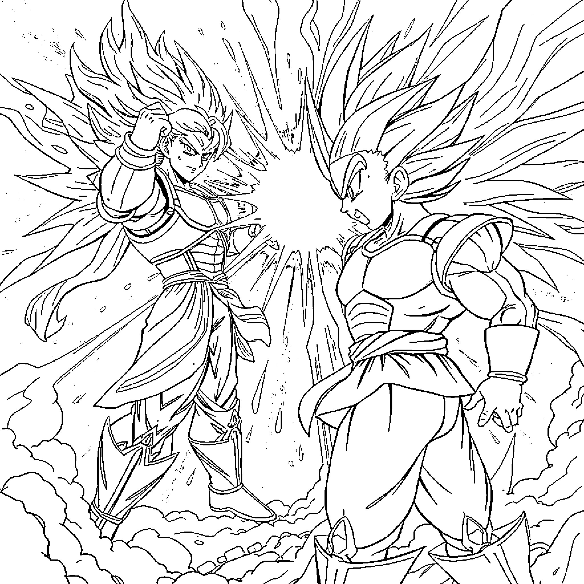 Seiya's Fierce Celestial Battle Coloring Page (free black-and-white line drawing printable PDF for all, from beginners to advanced learners, including children, teens, adults, and seniors)