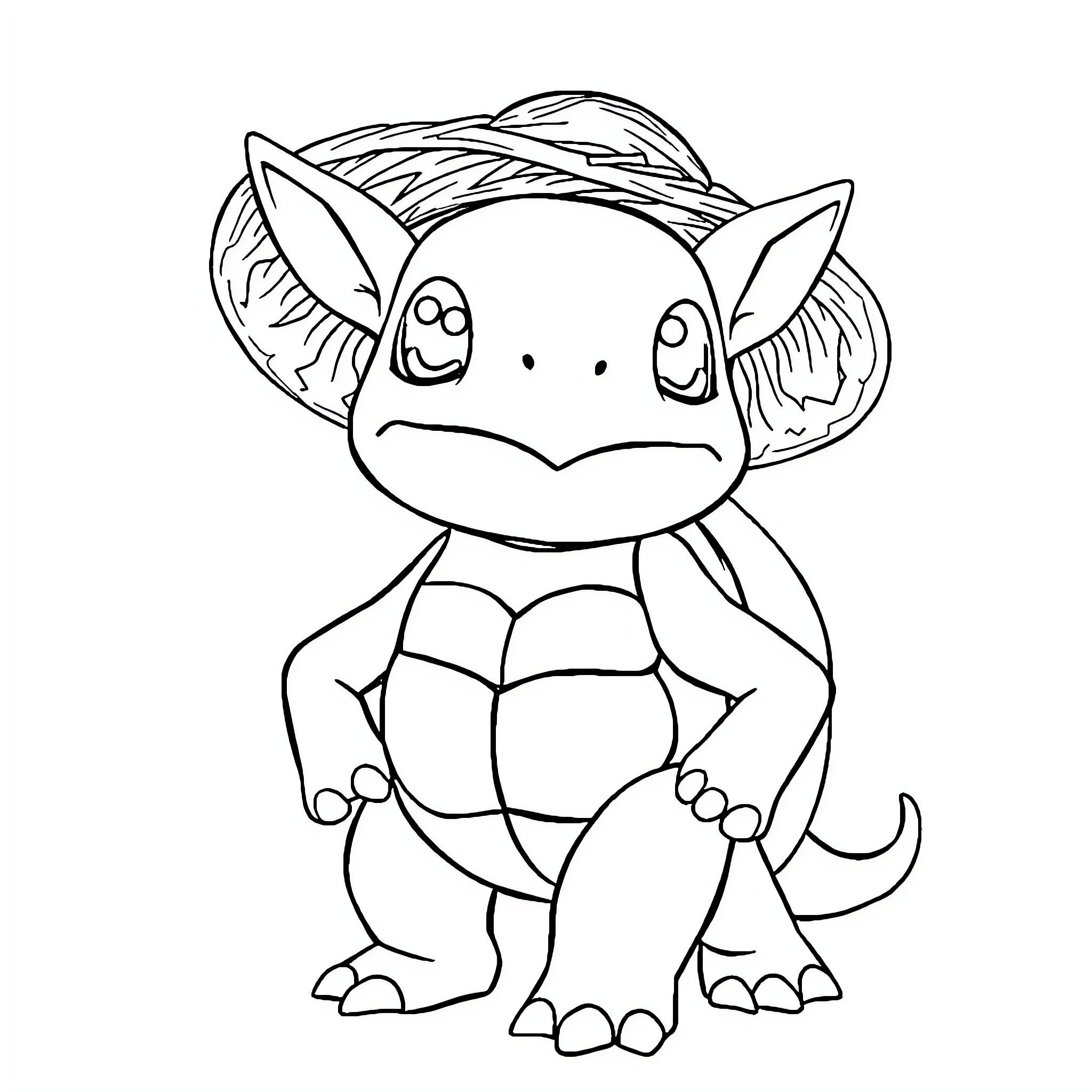 Wartortle enjoying a day out Coloring Page (free black-and-white line drawing printable PDF for all, from beginners to advanced learners, including children, teens, adults, and seniors)