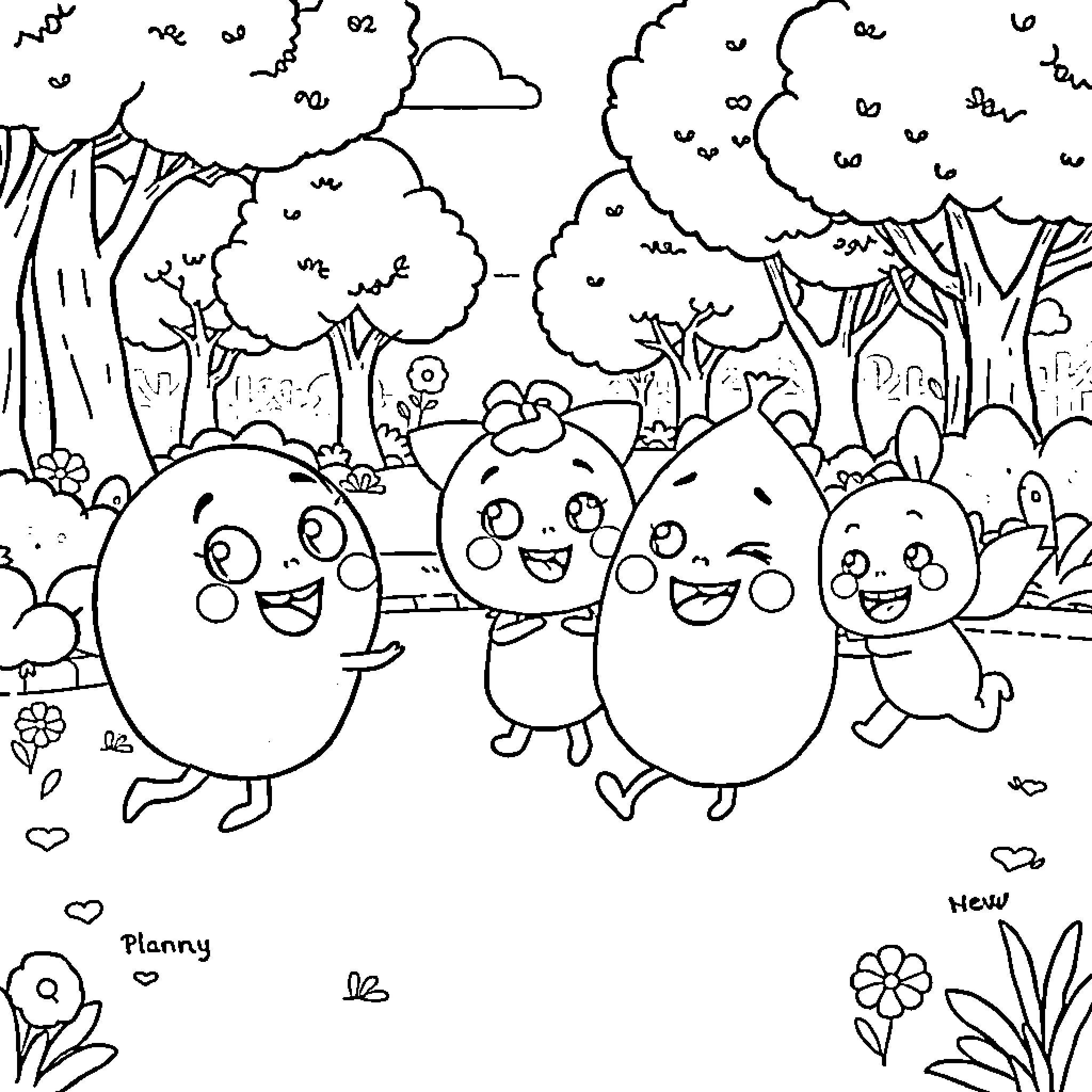 Character enjoying playful outing in nature Coloring Page (free black-and-white line drawing printable PDF for all, from beginners to advanced learners, including children, teens, adults, and seniors)