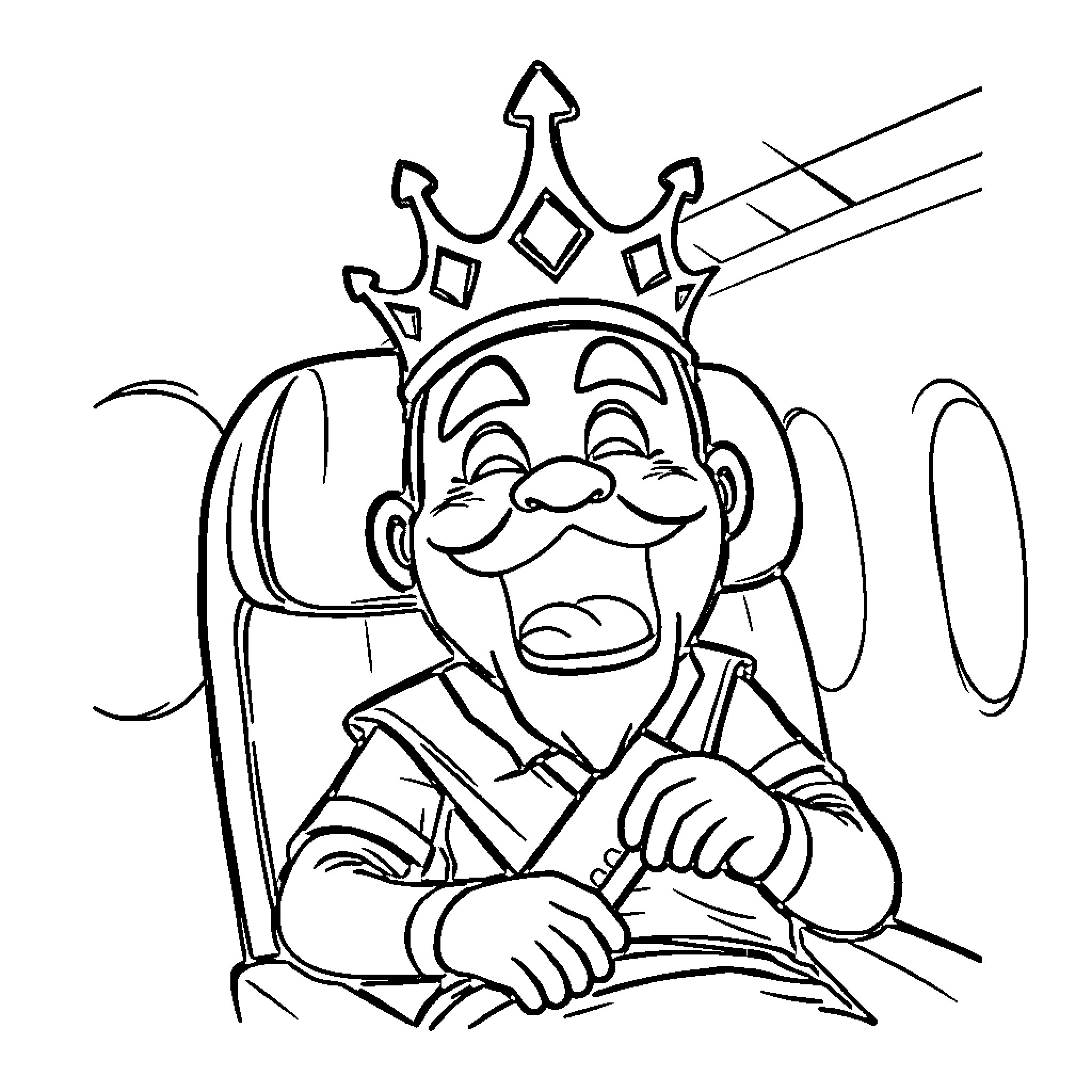 Burger King character in happy and playful pose Coloring Page (free black-and-white line drawing printable PDF for all, from beginners to advanced learners, including children, teens, adults, and seniors)