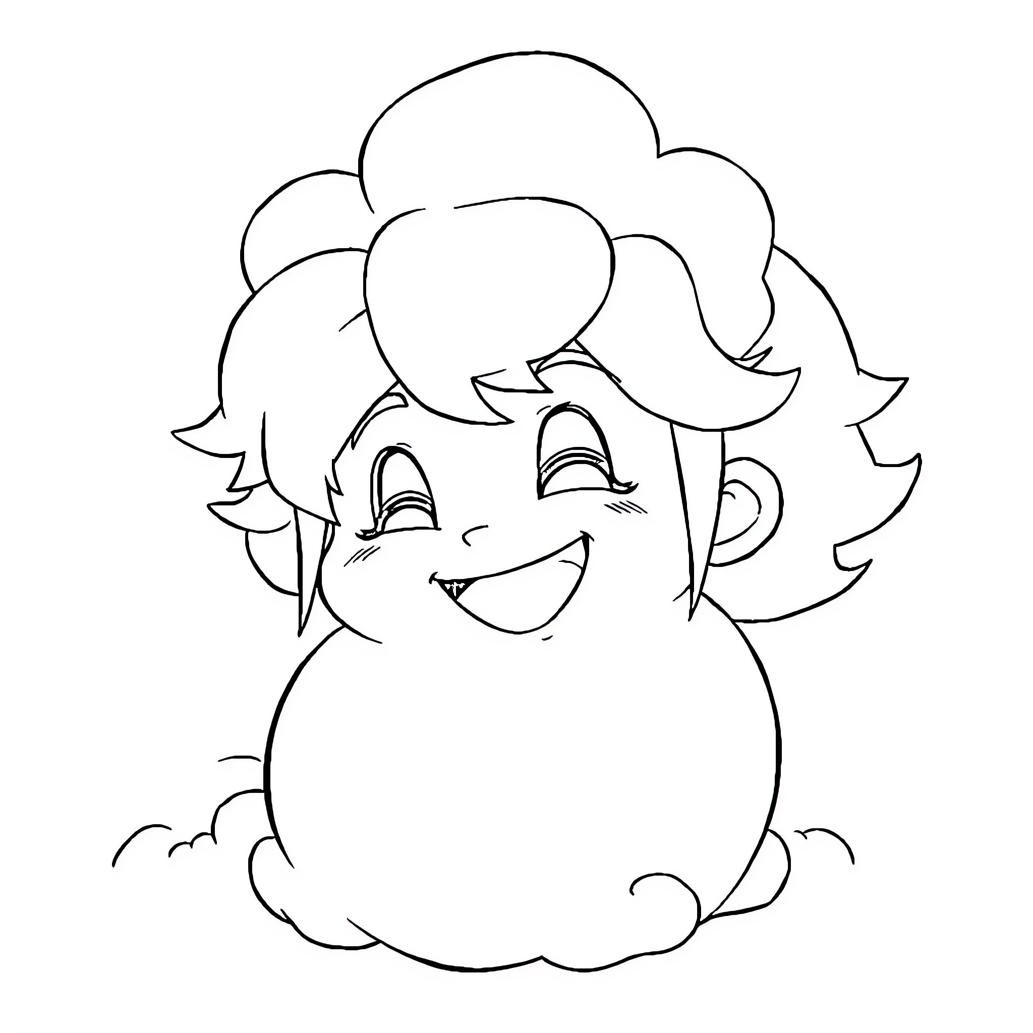 Cloud creature with cheerful expression Coloring Page (free black-and-white line drawing printable PDF for all, from beginners to advanced learners, including children, teens, adults, and seniors)