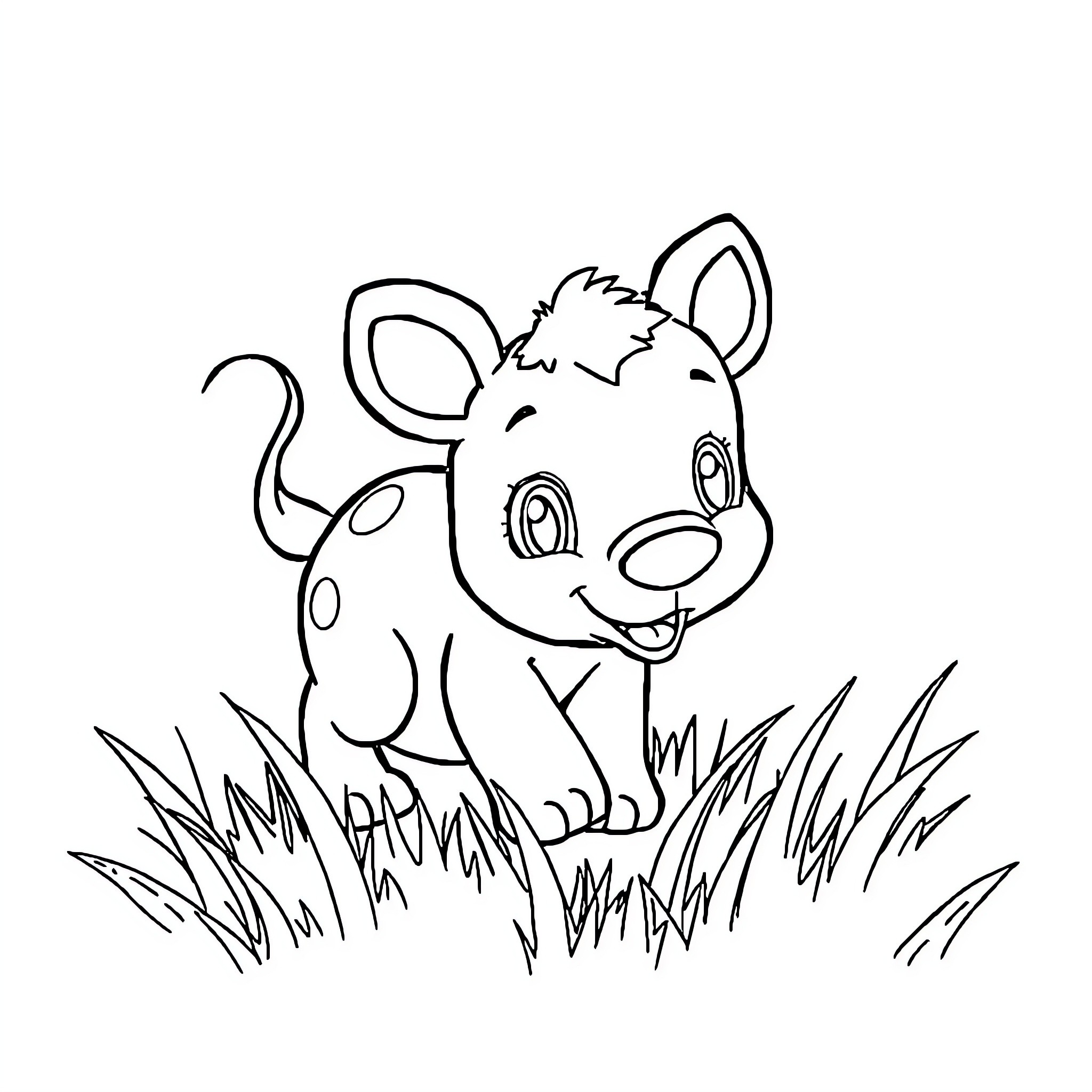Animal playing in the grass Coloring Page (free black-and-white line drawing printable PDF for all, from beginners to advanced learners, including children, teens, adults, and seniors)