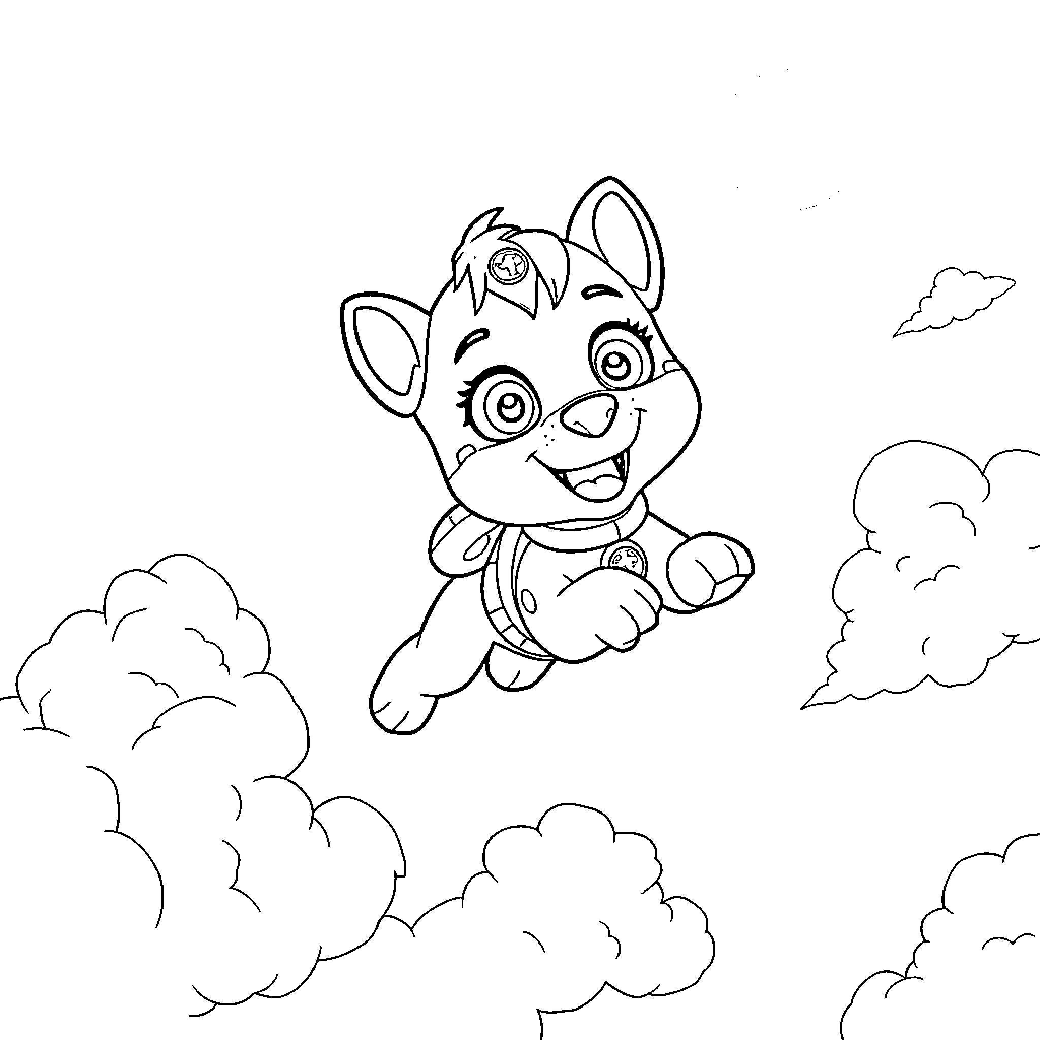 Skye joyfully soaring through the clouds Coloring Page (free black-and-white line drawing printable PDF for all, from beginners to advanced learners, including children, teens, adults, and seniors)