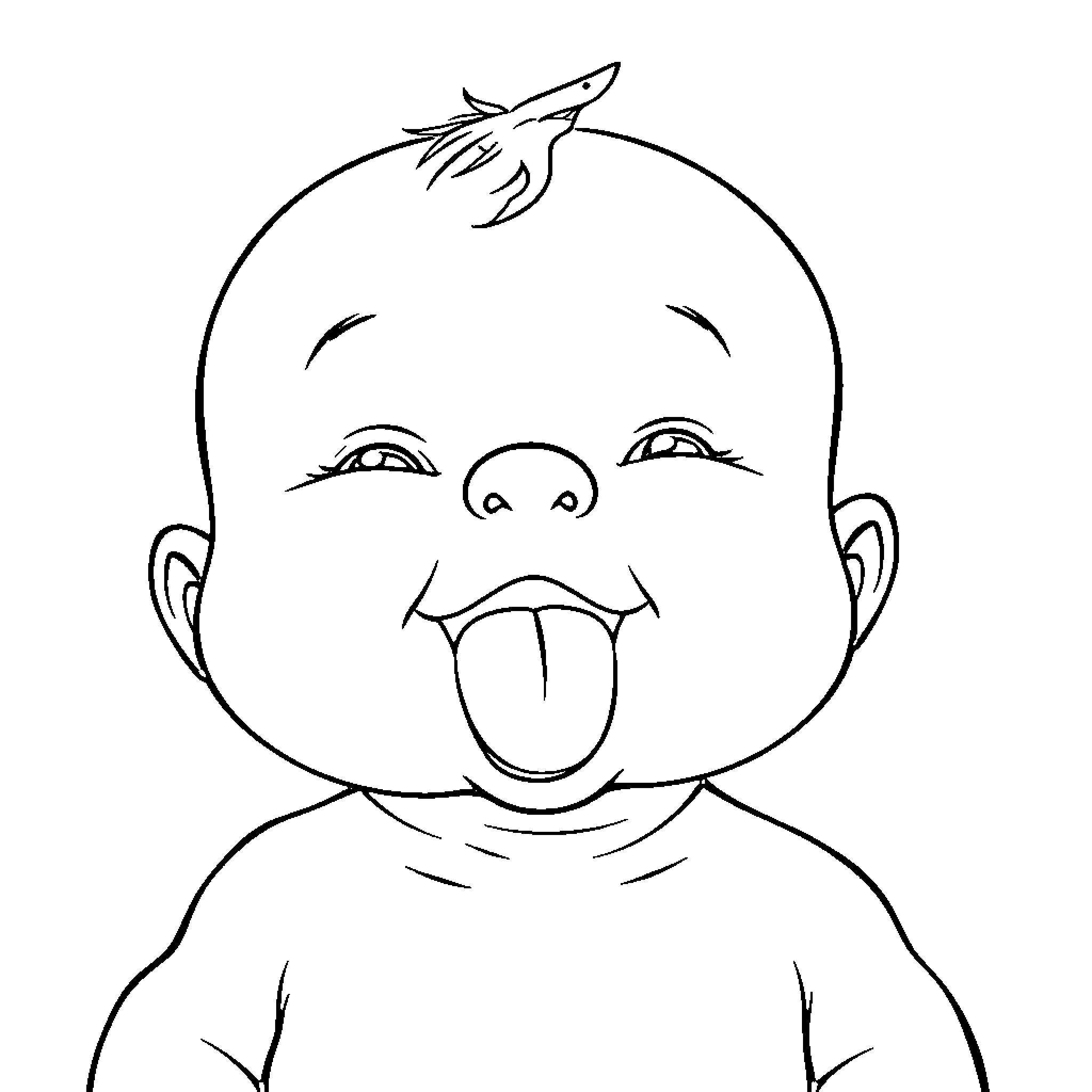 Baby having fun and sticking out tongue Coloring Page (free black-and-white line drawing printable PDF for all, from beginners to advanced learners, including children, teens, adults, and seniors)
