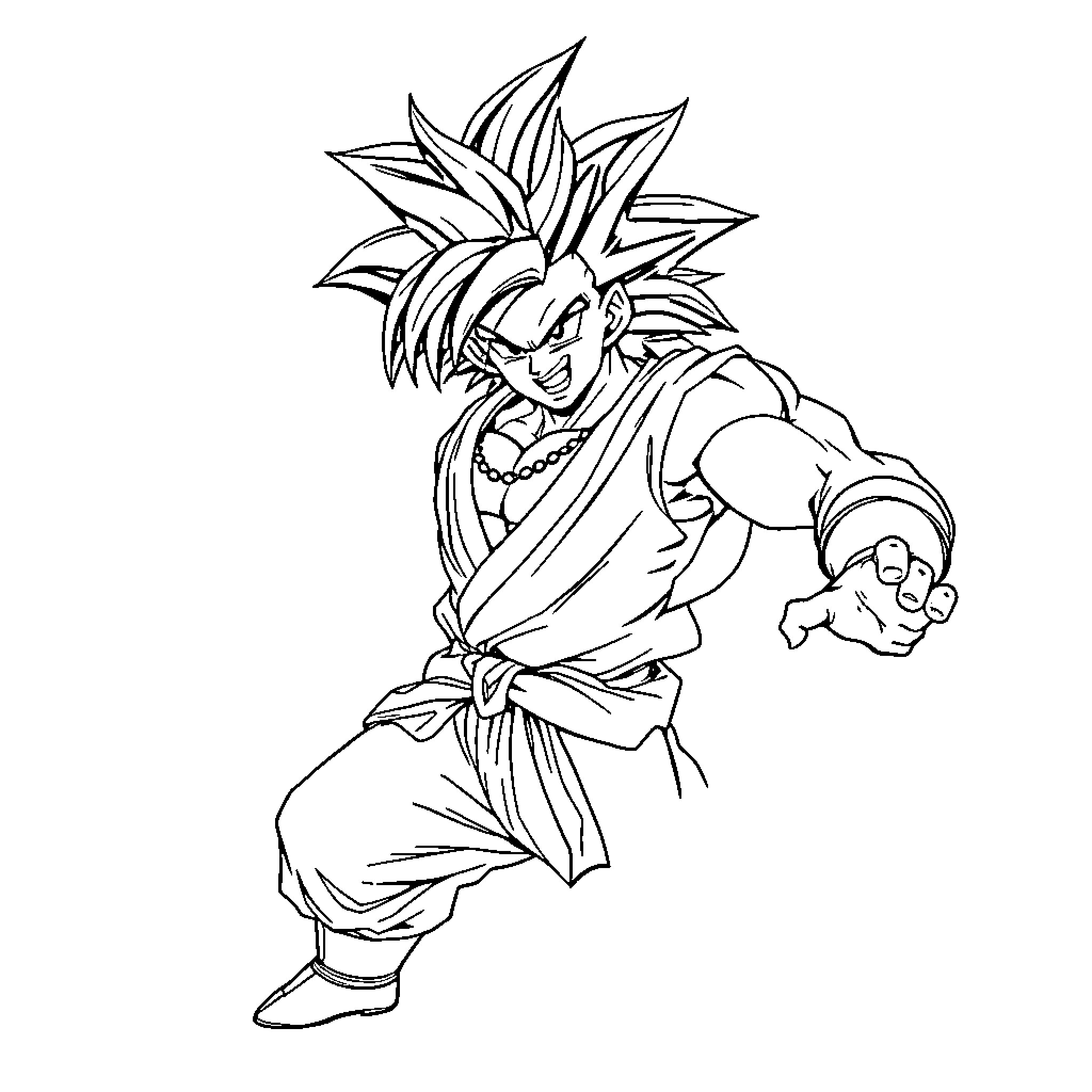 Gohan's Dynamic Pose and Fierce Expression Coloring Page (free black-and-white line drawing printable PDF for all, from beginners to advanced learners, including children, teens, adults, and seniors)