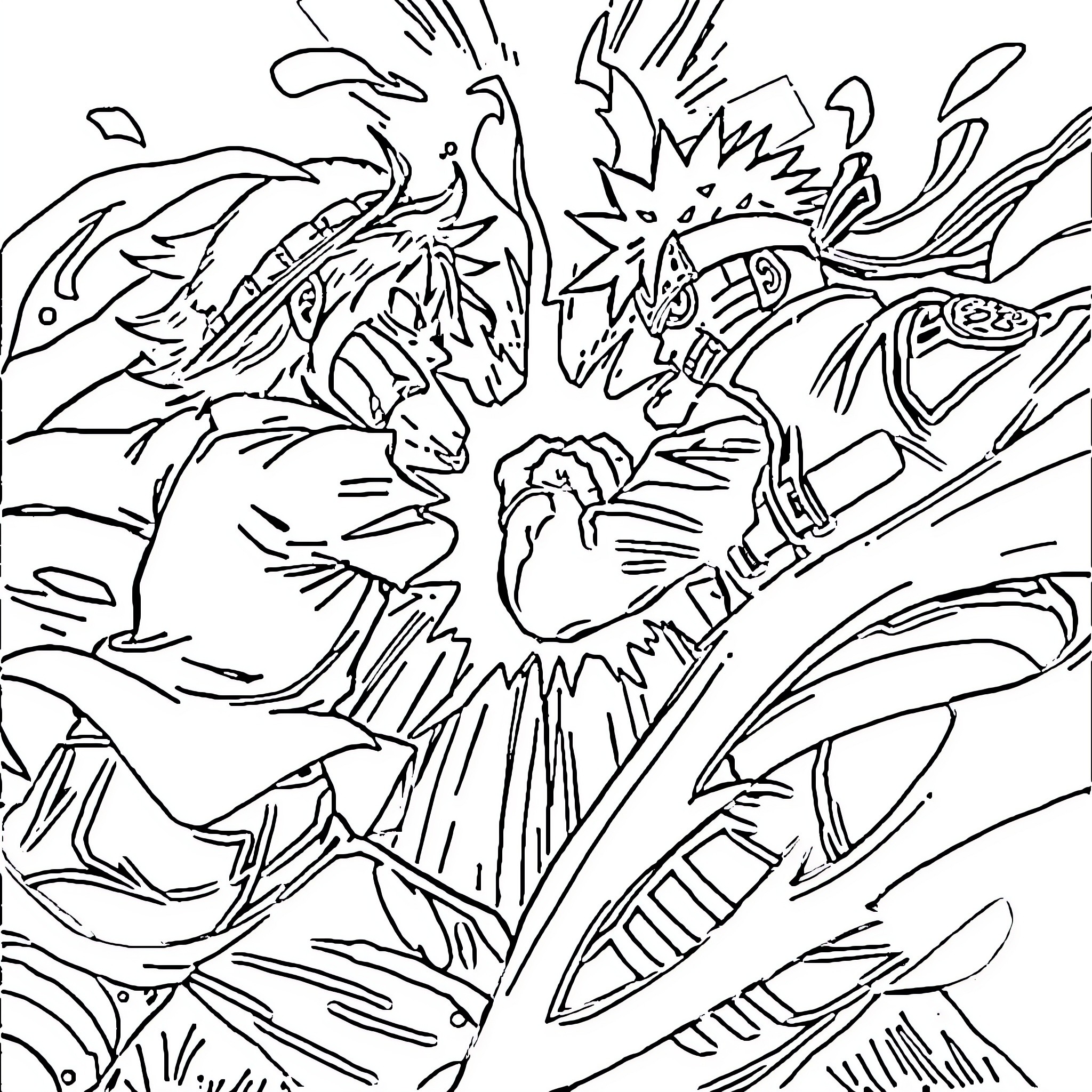 Luffy's Fierce Combat with Unwavering Determination Coloring Page (free black-and-white line drawing printable PDF for all, from beginners to advanced learners, including children, teens, adults, and seniors)