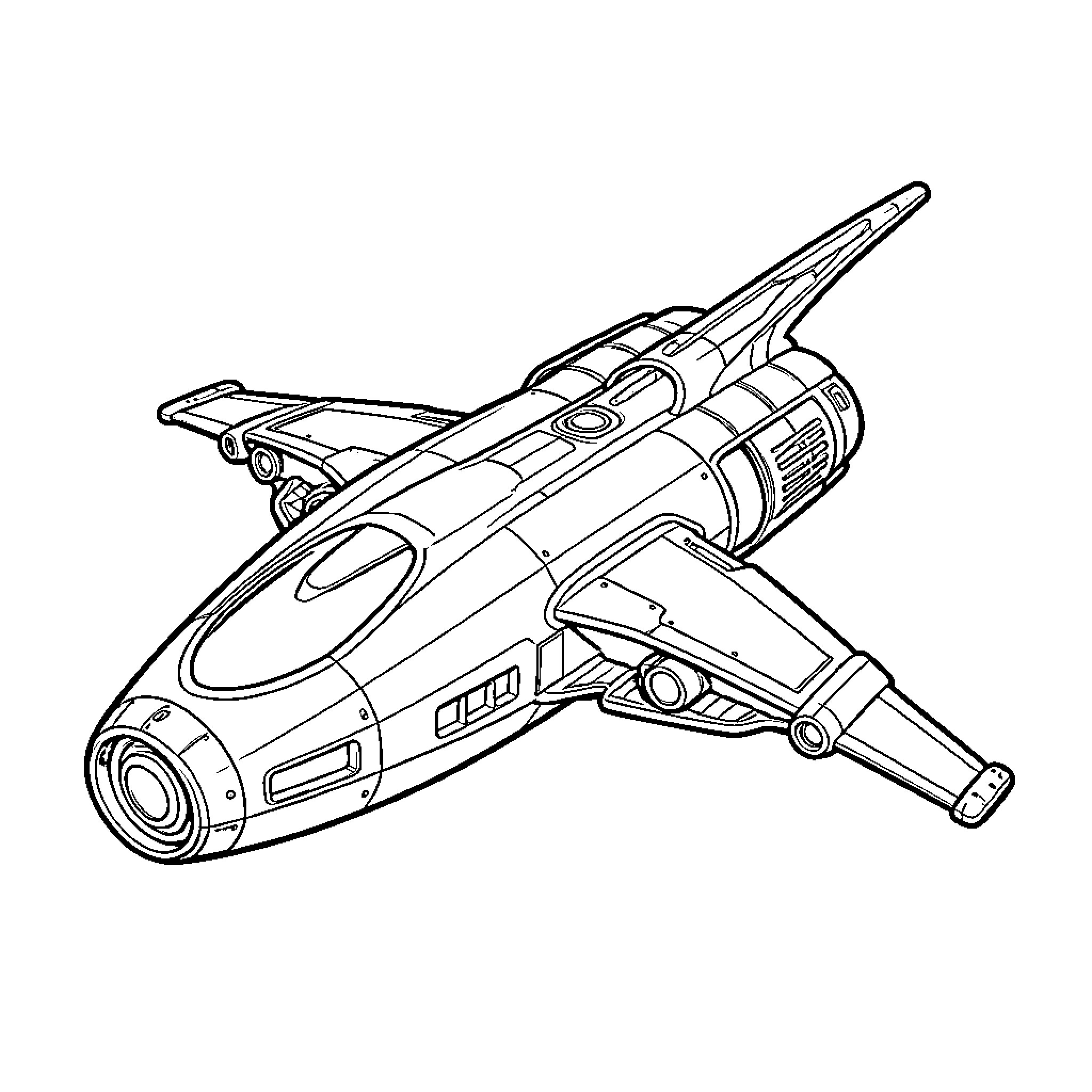 Spacecraft flying through the vast cosmos Coloring Page (free black-and-white line drawing printable PDF for all, from beginners to advanced learners, including children, teens, adults, and seniors)