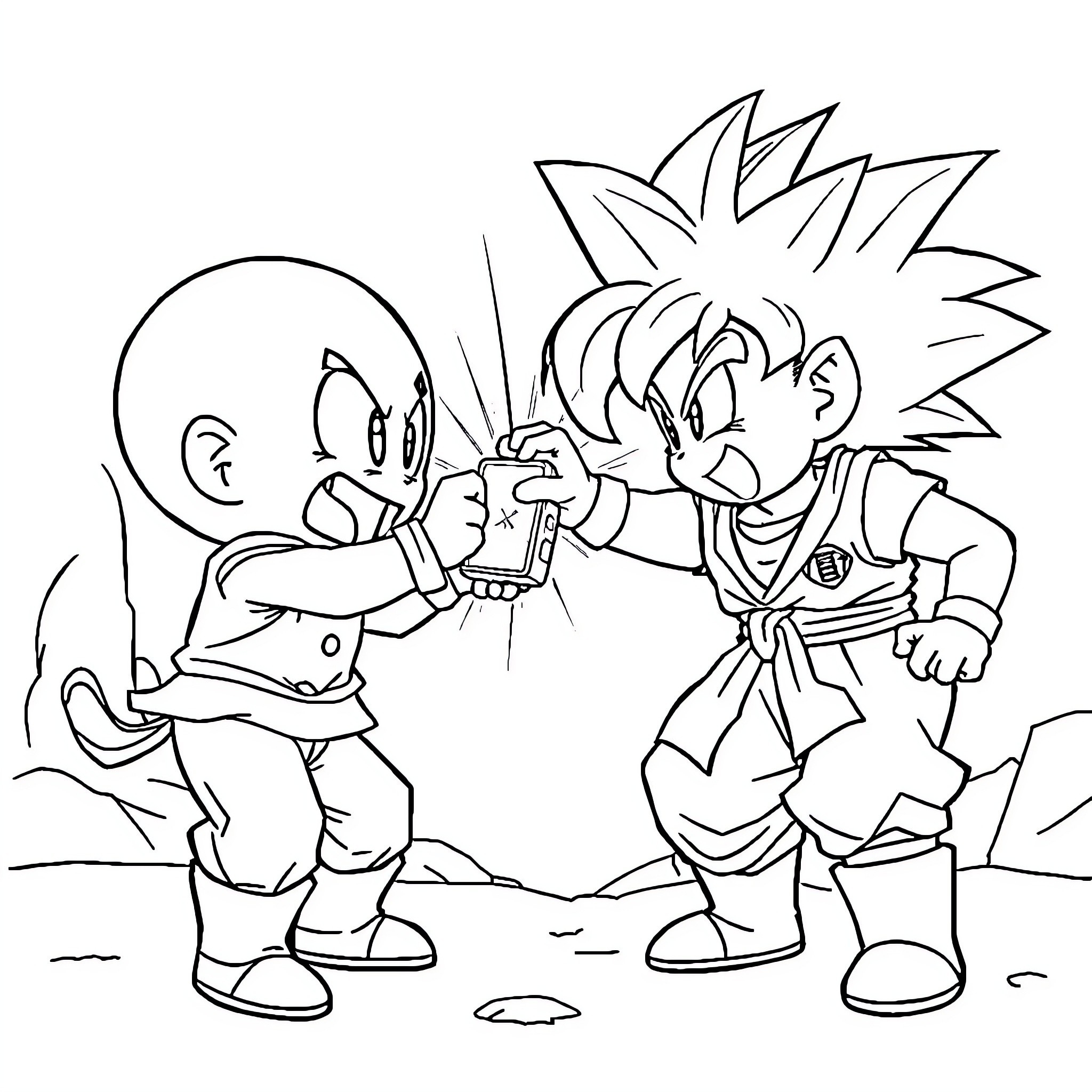Gumball characters engaging in a playful fight Coloring Page (free black-and-white line drawing printable PDF for all, from beginners to advanced learners, including children, teens, adults, and seniors)