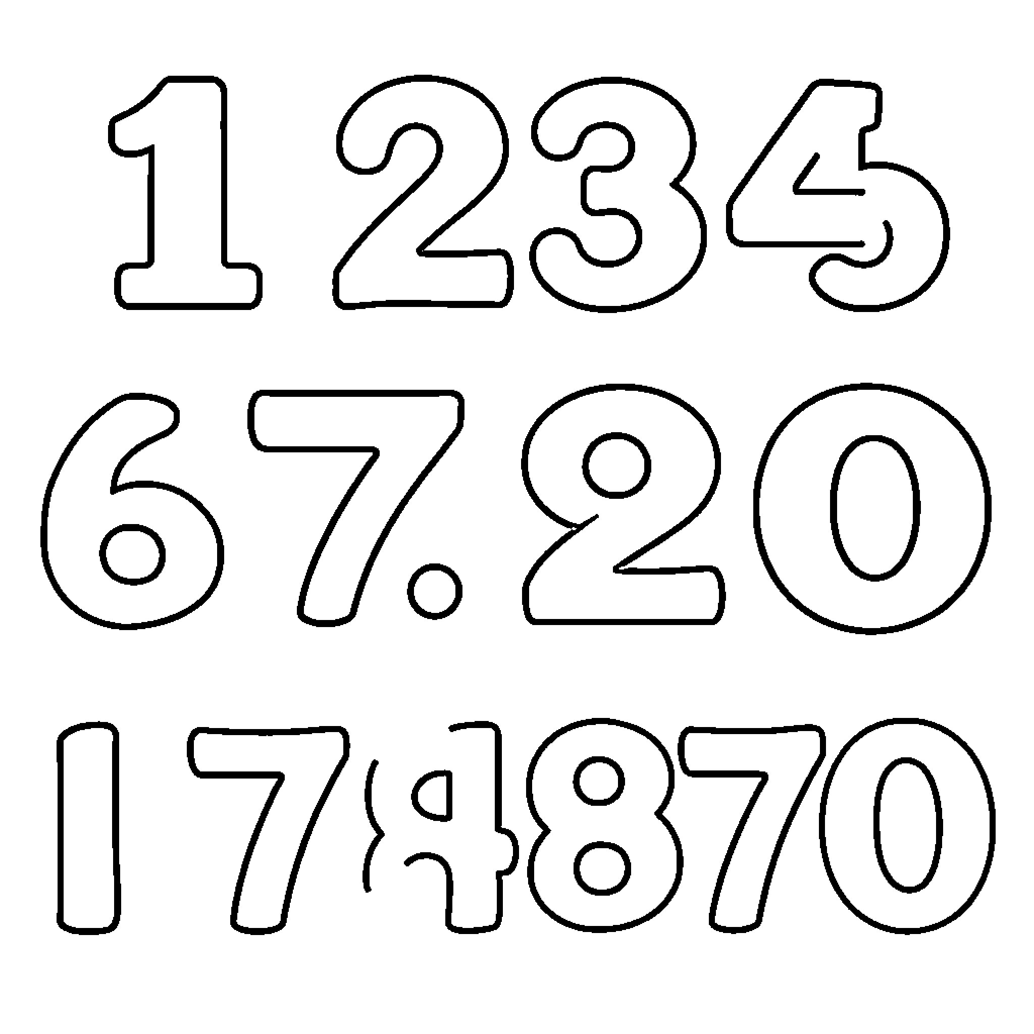 Number Outline of Digits and Numbers Coloring Page (free black-and-white line drawing printable PDF for all, from beginners to advanced learners, including children, teens, adults, and seniors)