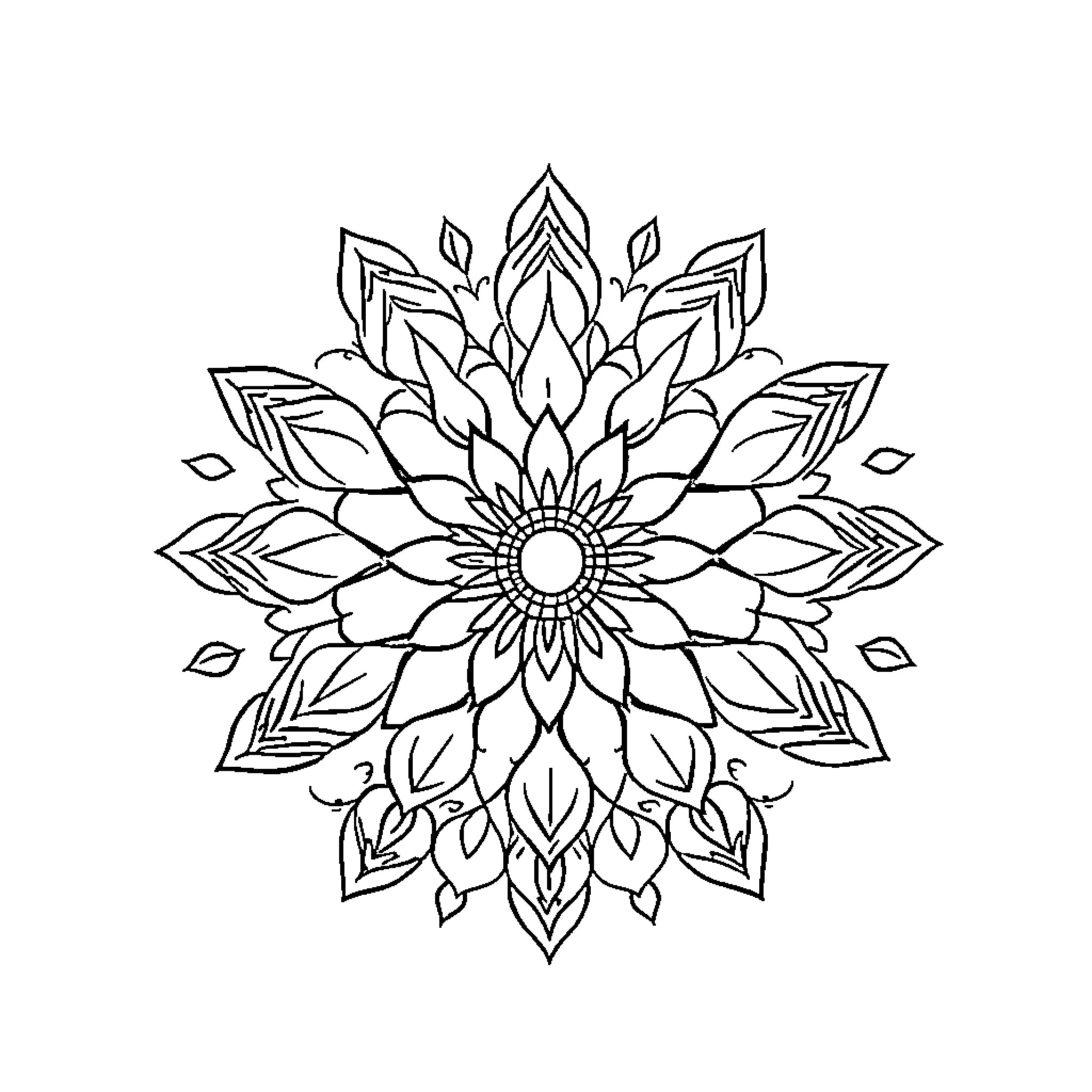 Abstract floral pattern with intricate petals Coloring Page (free black-and-white line drawing printable PDF for all, from beginners to advanced learners, including children, teens, adults, and seniors)