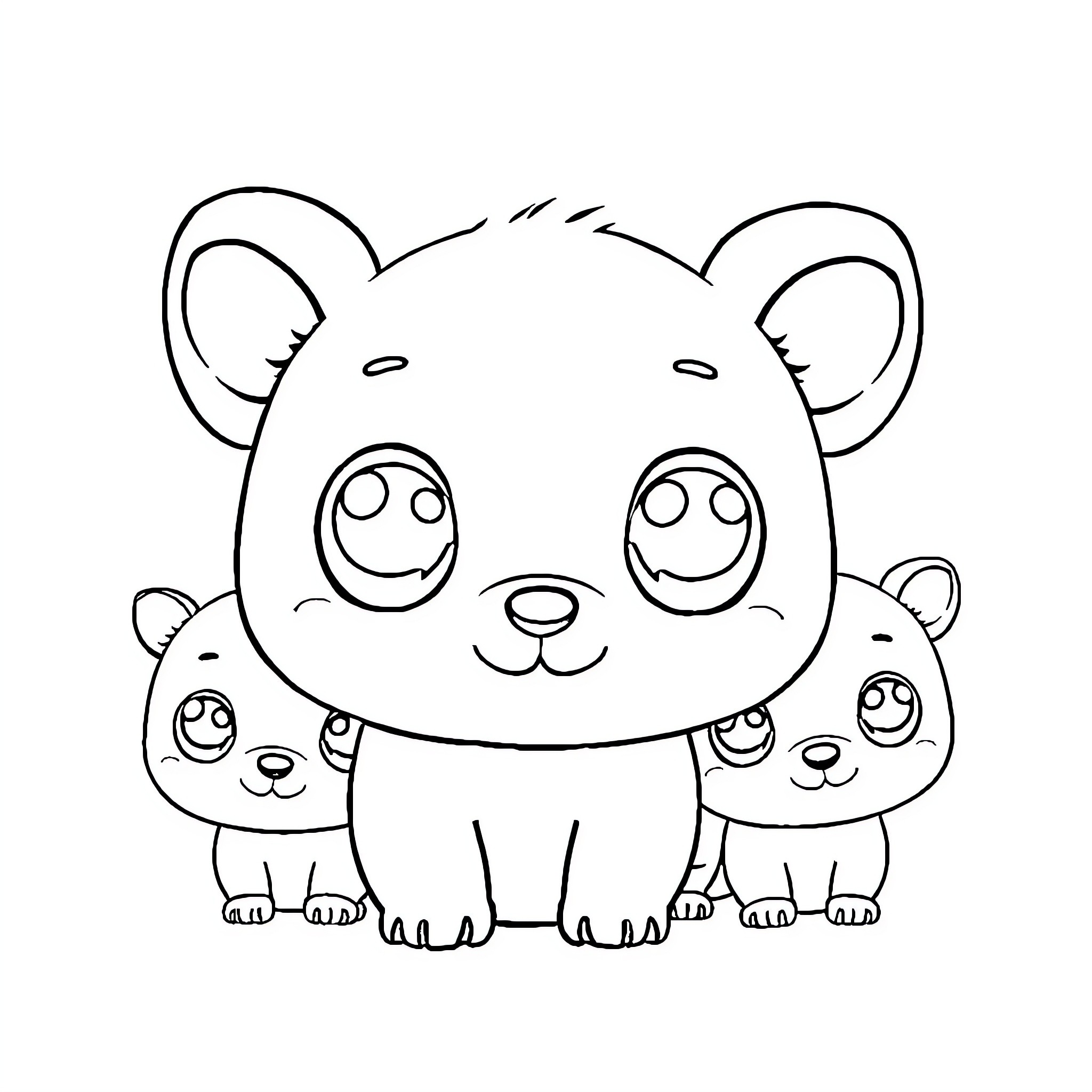 Baby Animal trio of cute cubs Coloring Page (free black-and-white line drawing printable PDF for all, from beginners to advanced learners, including children, teens, adults, and seniors)
