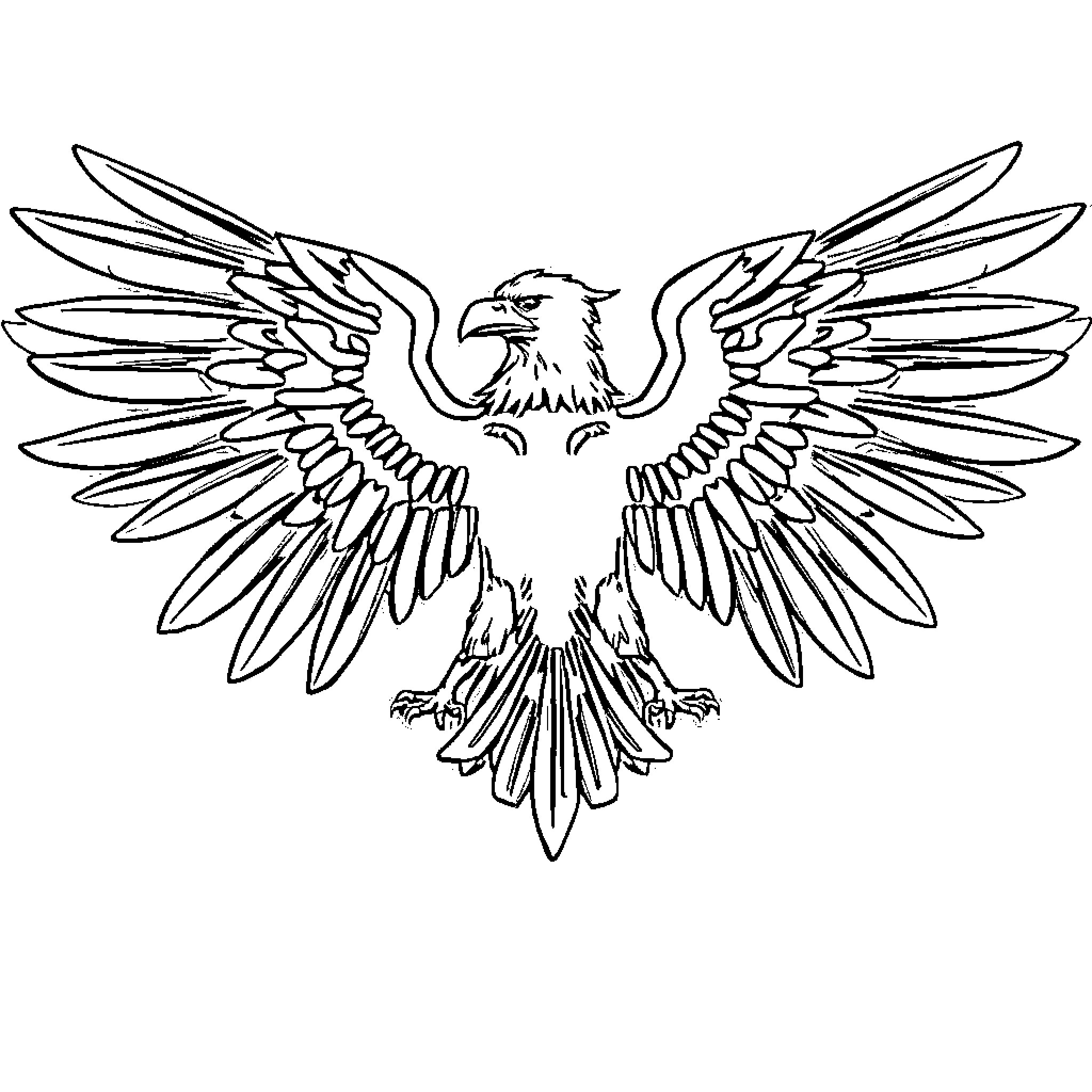 Eagle spreading wings in majestic pose Coloring Page (free black-and-white line drawing printable PDF for all, from beginners to advanced learners, including children, teens, adults, and seniors)