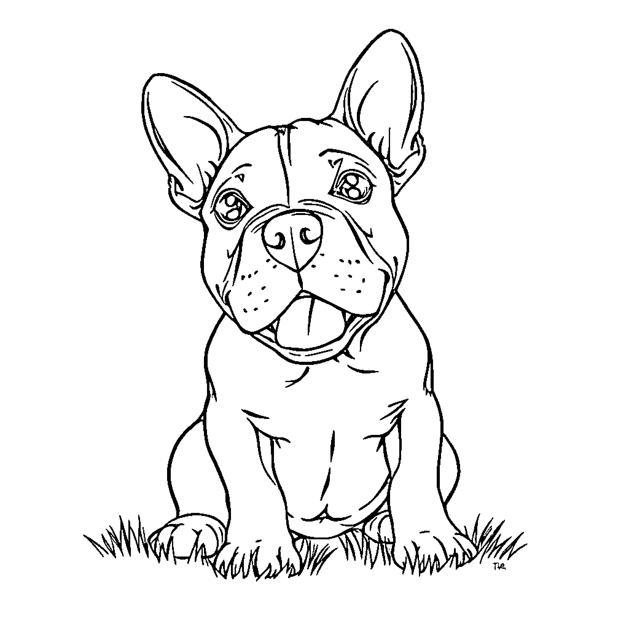 Nano Bully - Cute and Curious Canine Coloring Page (free black-and-white line drawing printable PDF for all, from beginners to advanced learners, including children, teens, adults, and seniors)