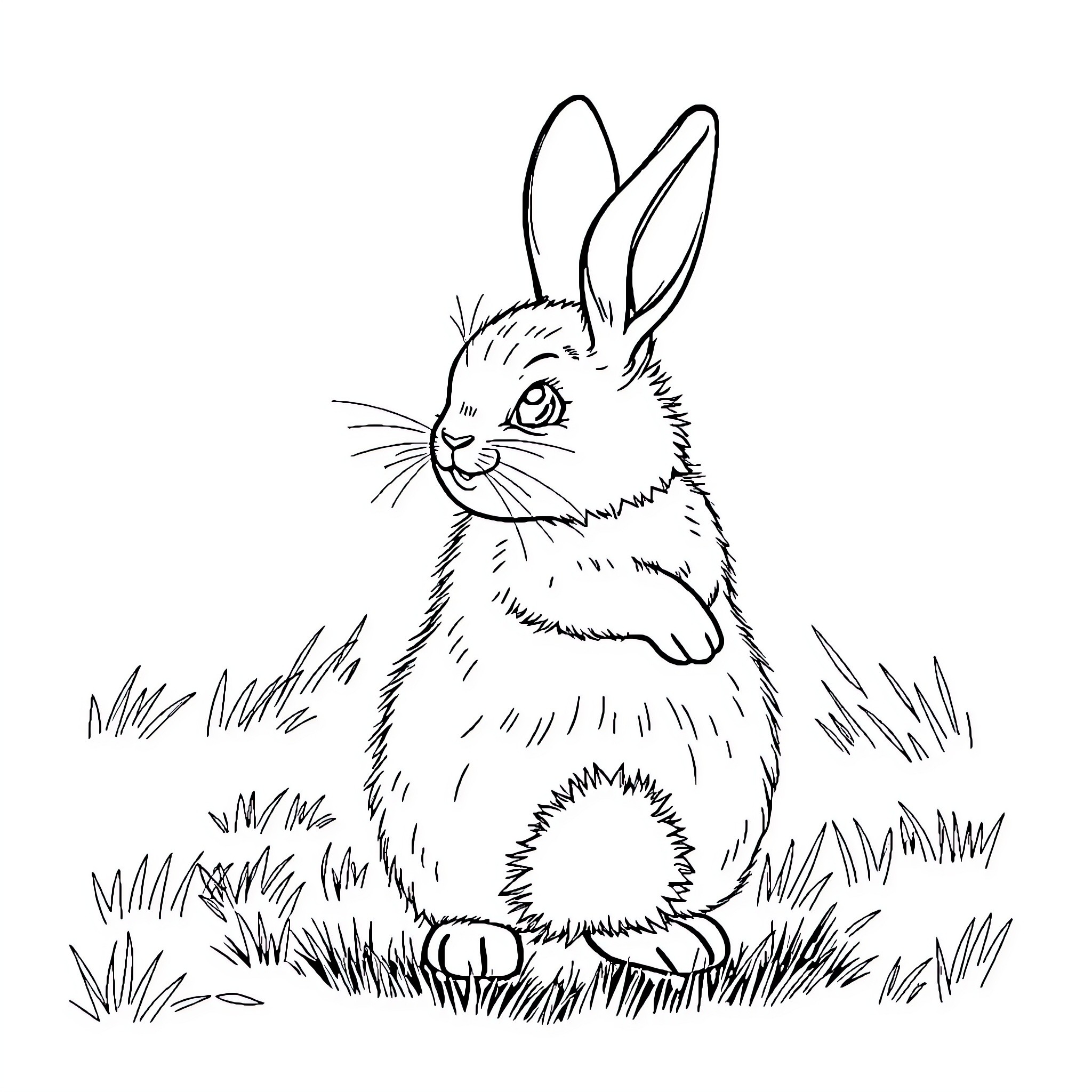 Bunny resting in the grass Coloring Page (free black-and-white line drawing printable PDF for all, from beginners to advanced learners, including children, teens, adults, and seniors)