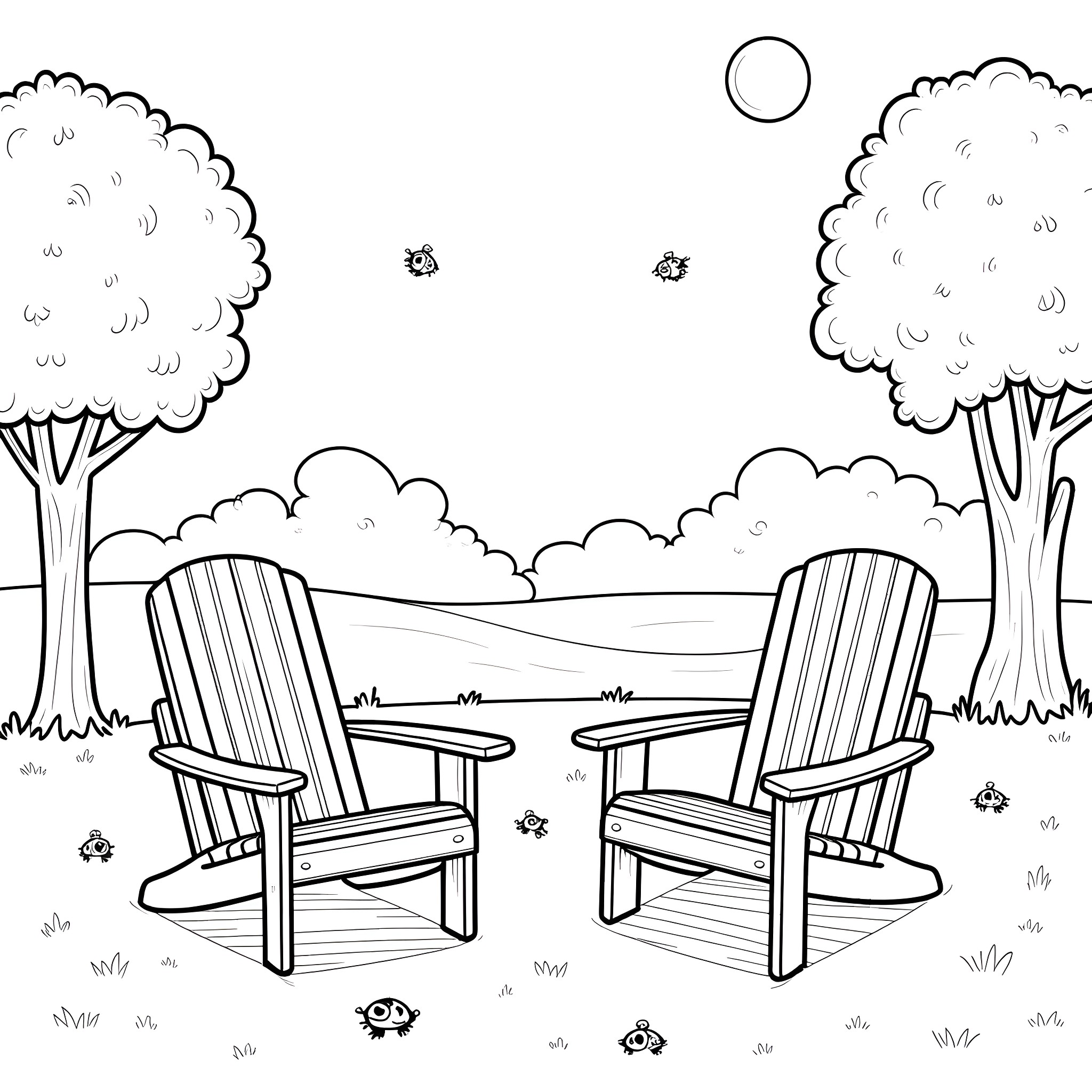 Ladybug exploring a scenic outdoor setting Coloring Page (free black-and-white line drawing printable PDF for all, from beginners to advanced learners, including children, teens, adults, and seniors)
