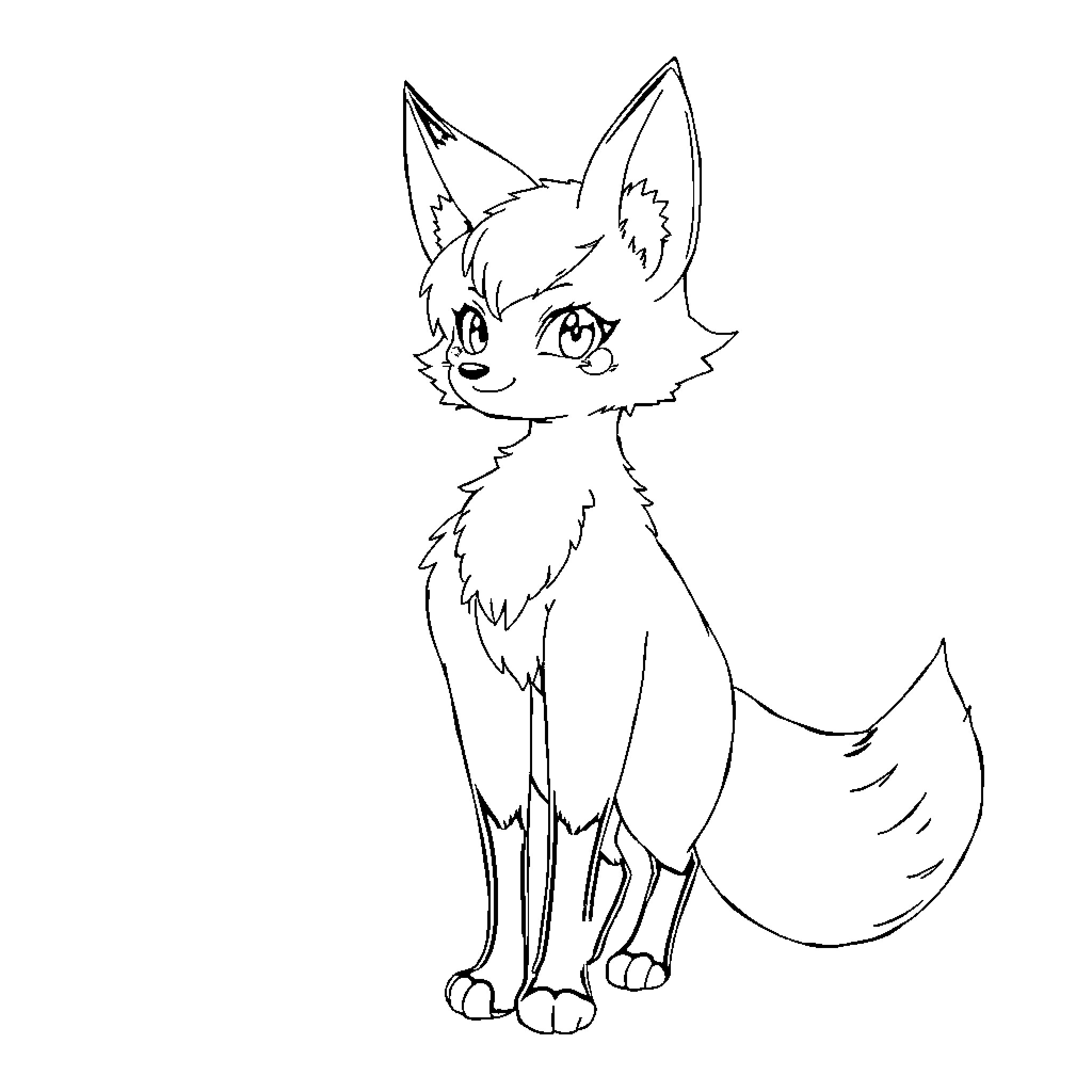 Nezuko as a mischievous fox spirit Coloring Page (free black-and-white line drawing printable PDF for all, from beginners to advanced learners, including children, teens, adults, and seniors)