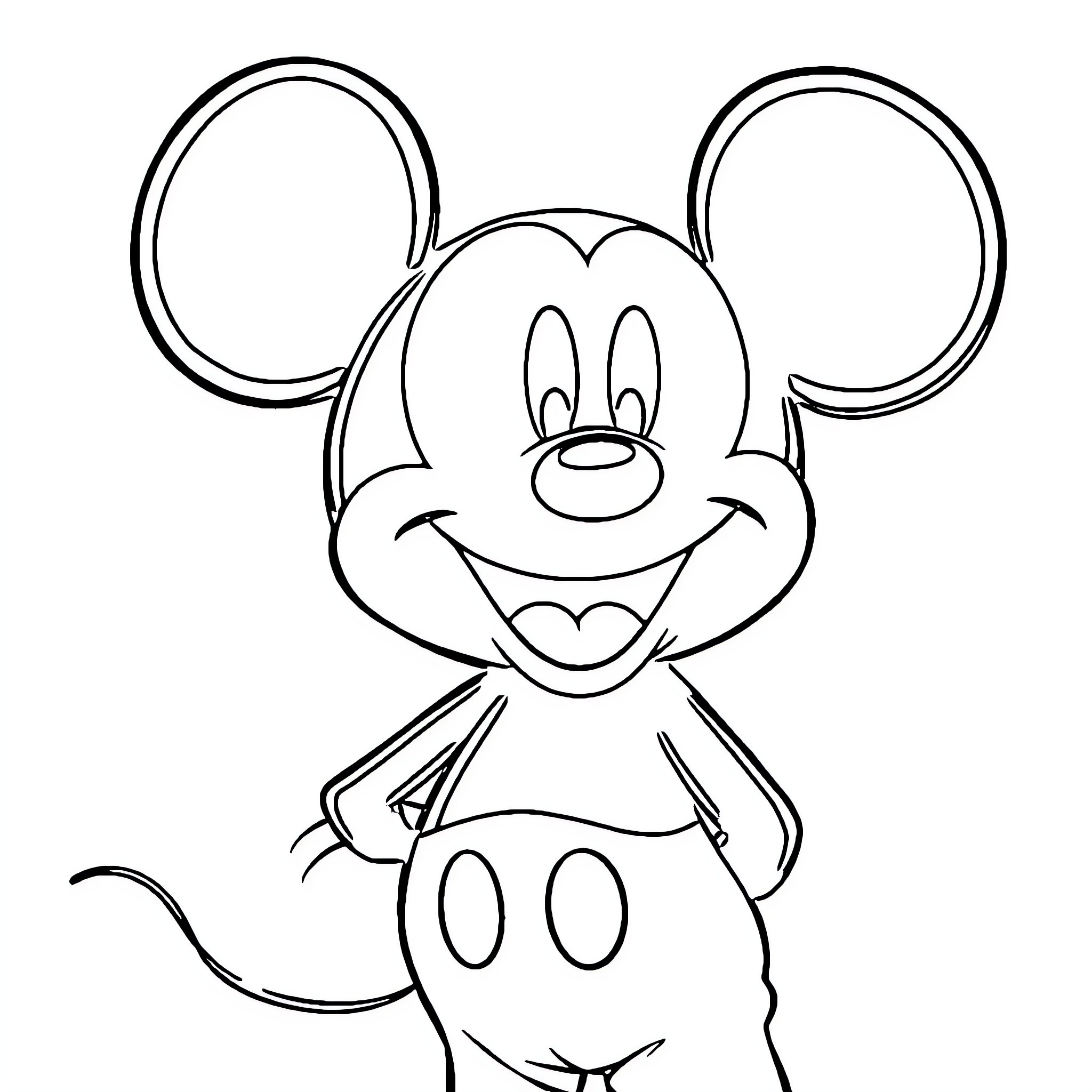 Mickey's Playful Pose Coloring Page (free black-and-white line drawing printable PDF for all, from beginners to advanced learners, including children, teens, adults, and seniors)