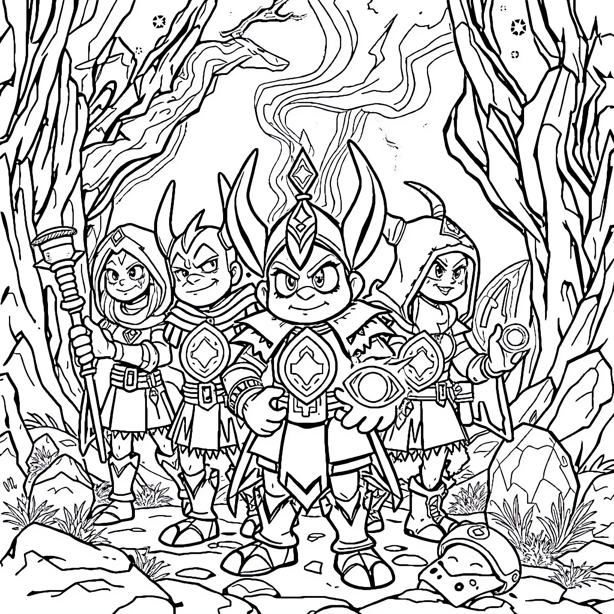 Huntik: Heroes on a Mystical Adventure Coloring Page (free black-and-white line drawing printable PDF for all, from beginners to advanced learners, including children, teens, adults, and seniors)