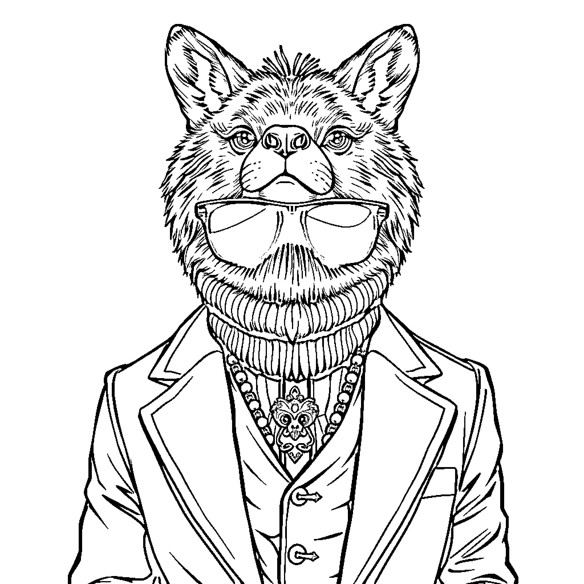Animal Dressed in Stylish Suit and Sunglasses Coloring Page (free black-and-white line drawing printable PDF for all, from beginners to advanced learners, including children, teens, adults, and seniors)