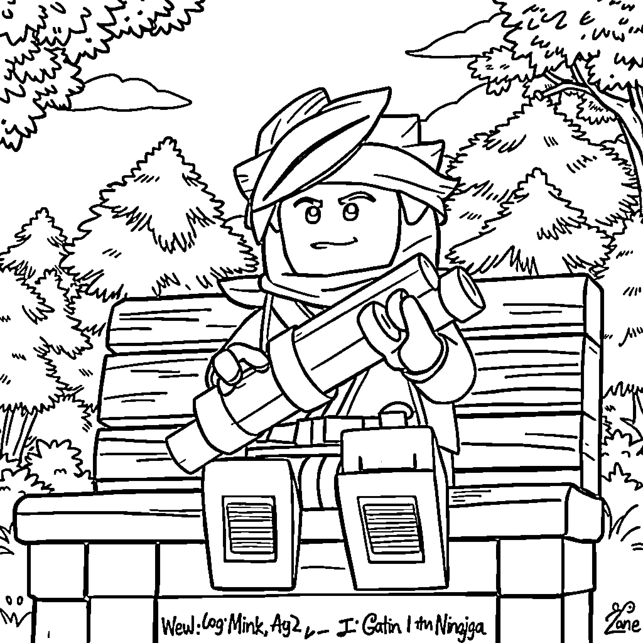 Zane's Wilderness Adventure Coloring Page (free black-and-white line drawing printable PDF for all, from beginners to advanced learners, including children, teens, adults, and seniors)