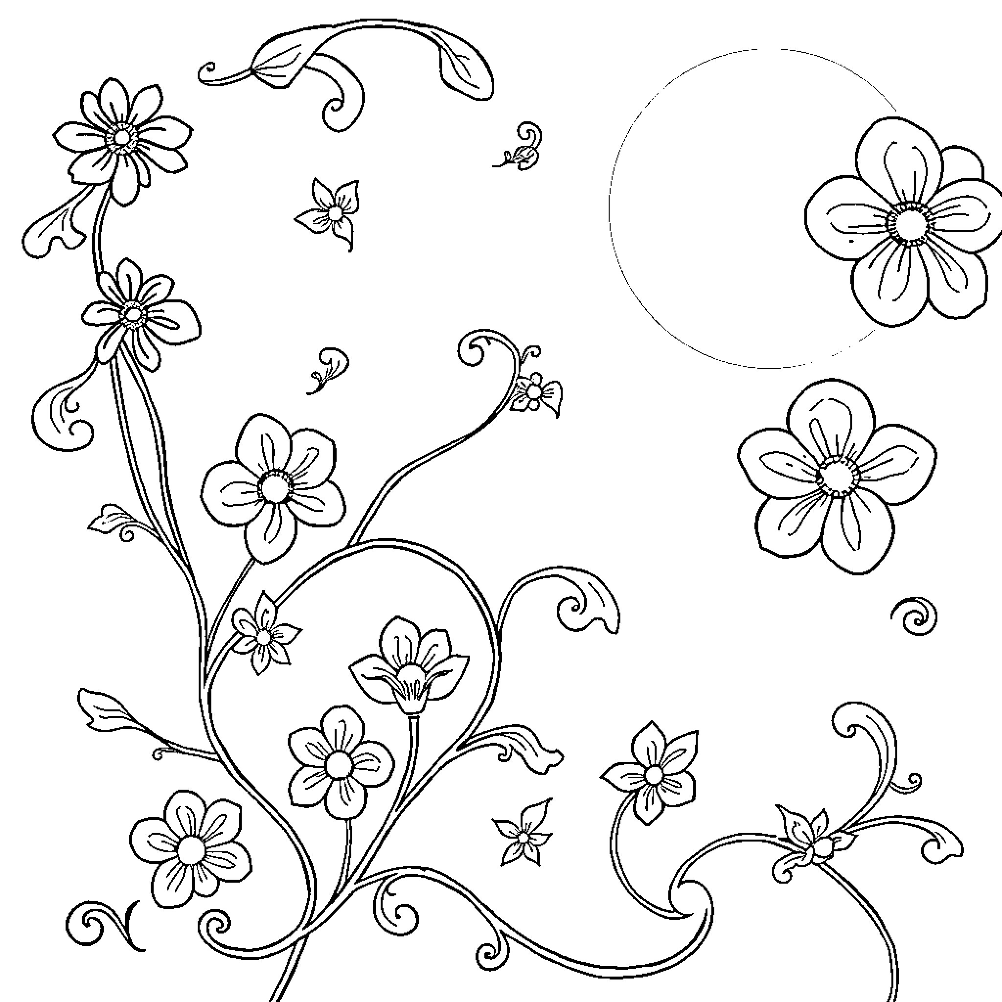 Art Nouveau floral designs with flowing patterns Coloring Page (free black-and-white line drawing printable PDF for all, from beginners to advanced learners, including children, teens, adults, and seniors)