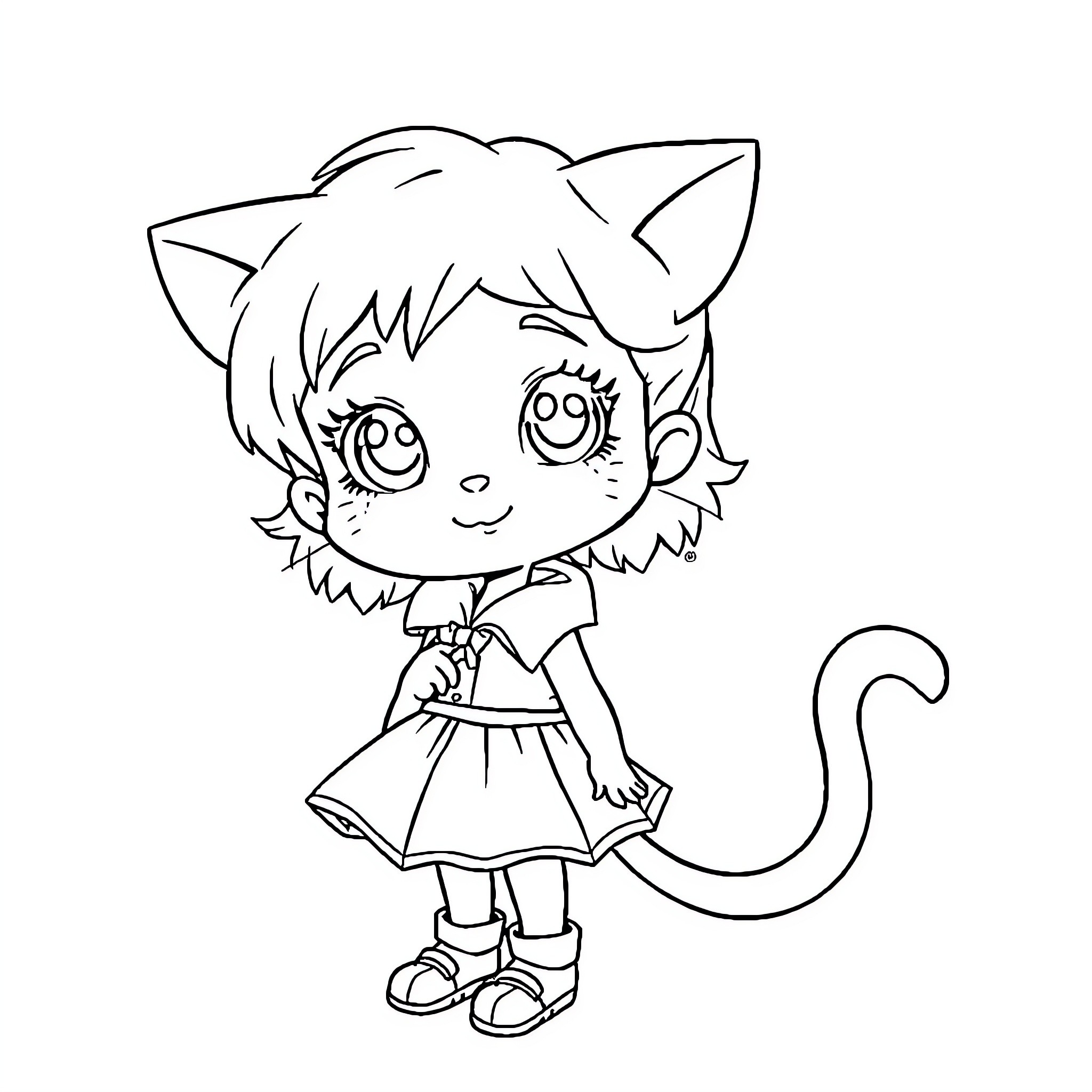 Fille in a playful and cheerful pose Coloring Page (free black-and-white line drawing printable PDF for all, from beginners to advanced learners, including children, teens, adults, and seniors)