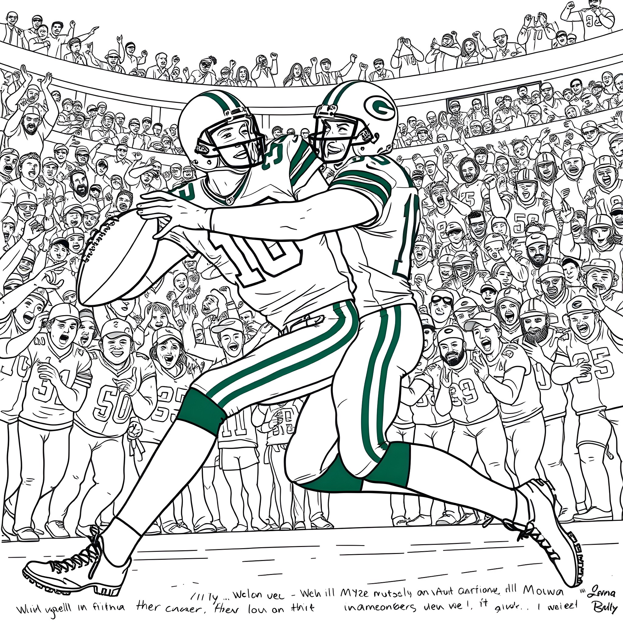 Myles Garrett leading a triumphant football team Coloring Page (free black-and-white line drawing printable PDF for all, from beginners to advanced learners, including children, teens, adults, and seniors)