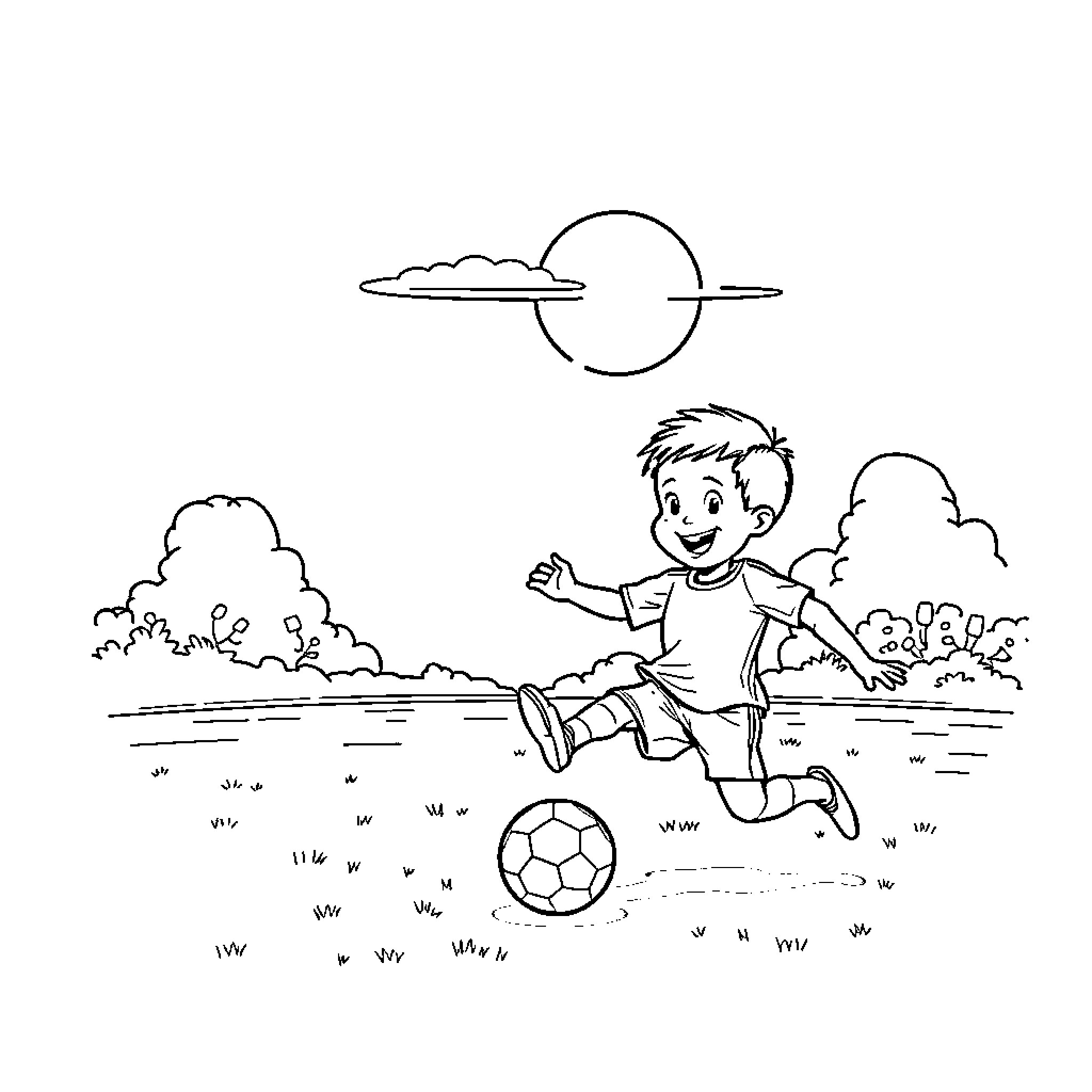 Cristiano Ronaldo playing soccer in a field Coloring Page (free black-and-white line drawing printable PDF for all, from beginners to advanced learners, including children, teens, adults, and seniors)