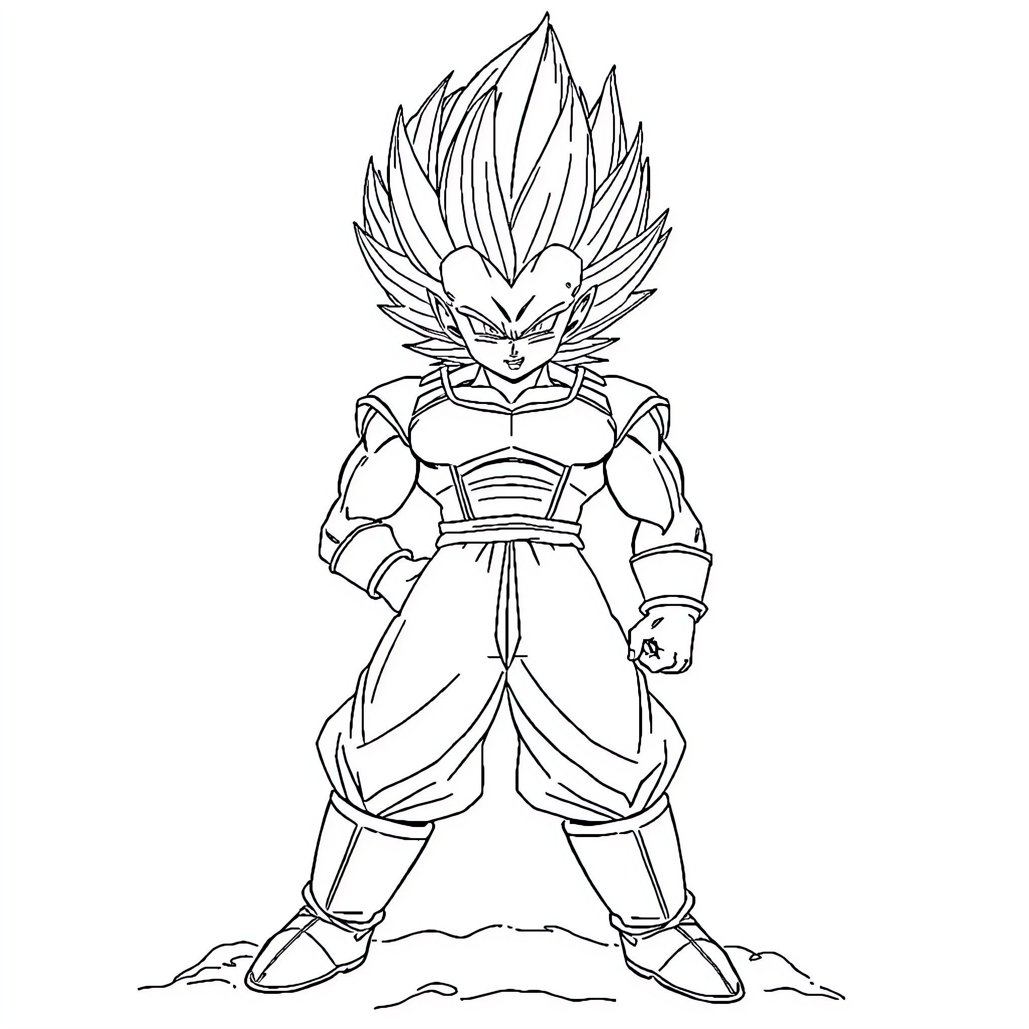 Vegeta, the Fierce Saiyan Warrior Coloring Page (free black-and-white line drawing printable PDF for all, from beginners to advanced learners, including children, teens, adults, and seniors)