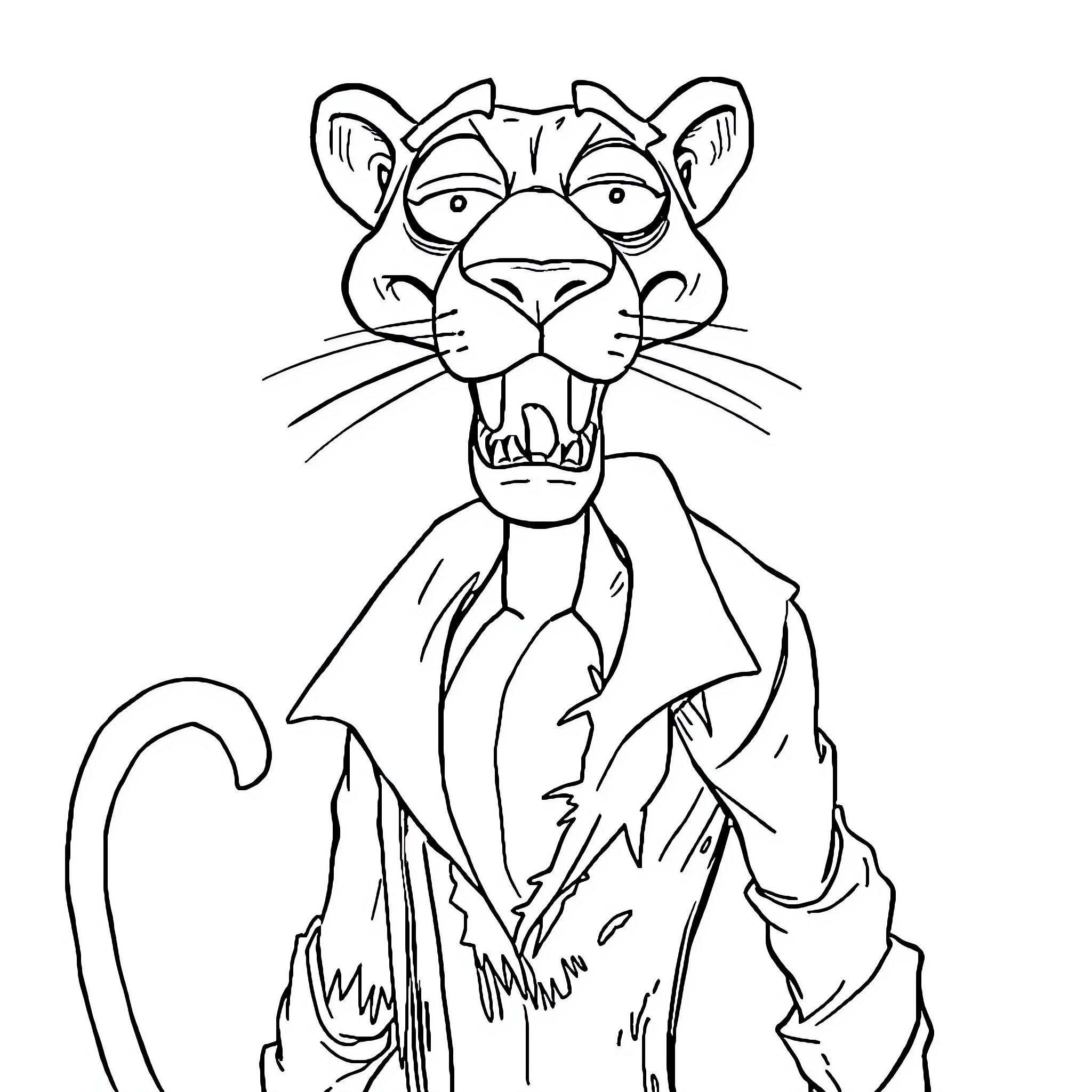 Zombie Panther Snarling with Menacing Appearance Coloring Page (free black-and-white line drawing printable PDF for all, from beginners to advanced learners, including children, teens, adults, and seniors)