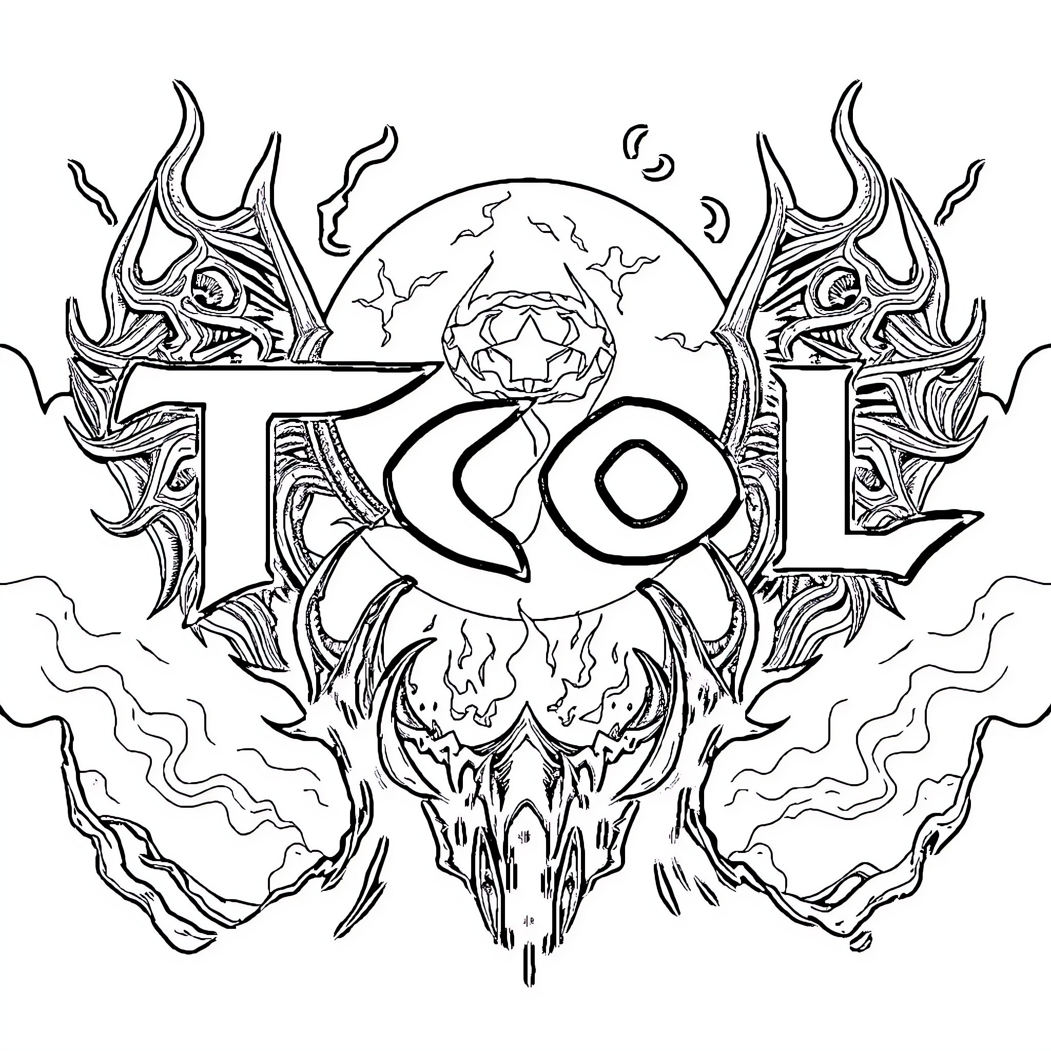 Tool Emblem with Intricate Designs Coloring Page (free black-and-white line drawing printable PDF for all, from beginners to advanced learners, including children, teens, adults, and seniors)