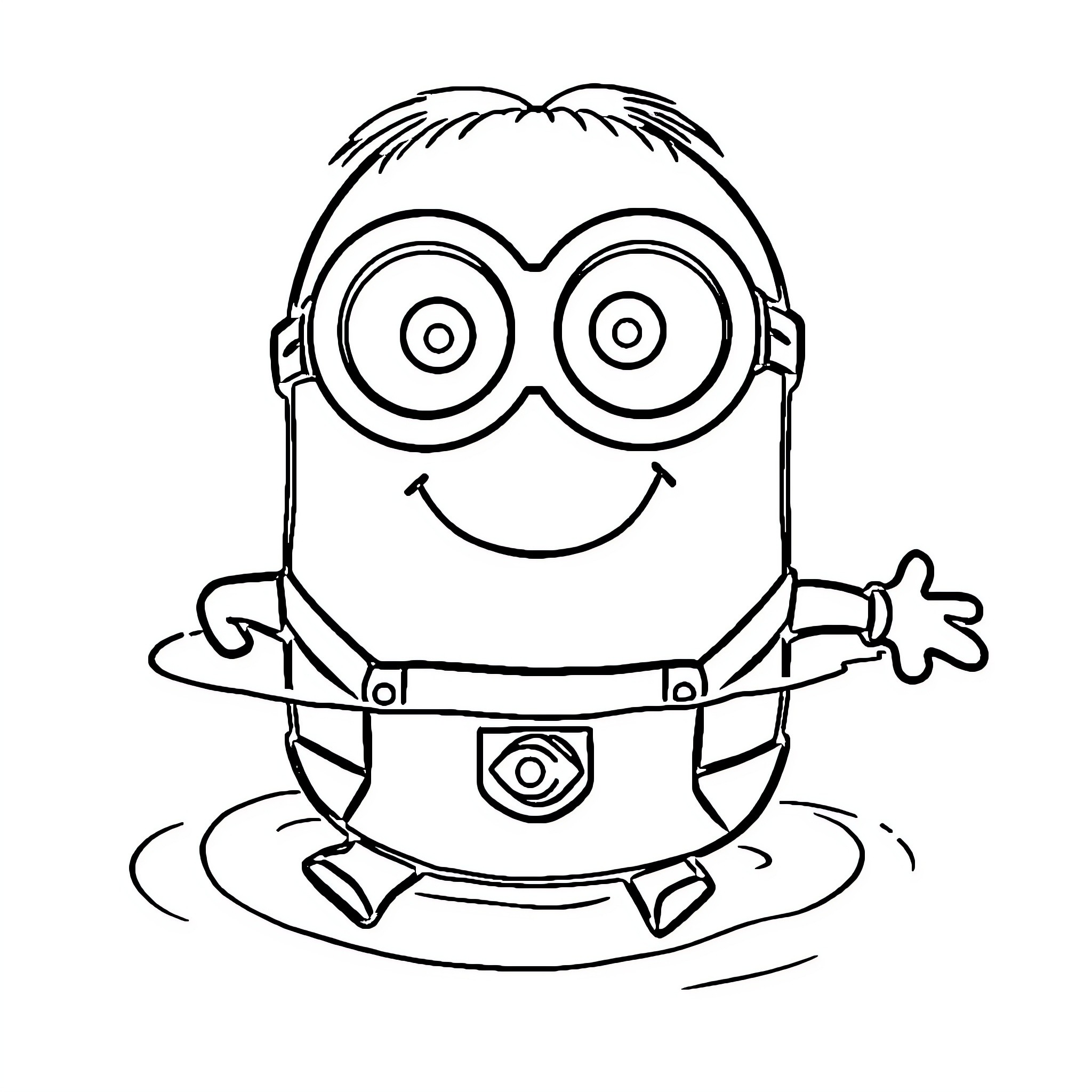 Minion in a cheerful pose Coloring Page (free black-and-white line drawing printable PDF for all, from beginners to advanced learners, including children, teens, adults, and seniors)