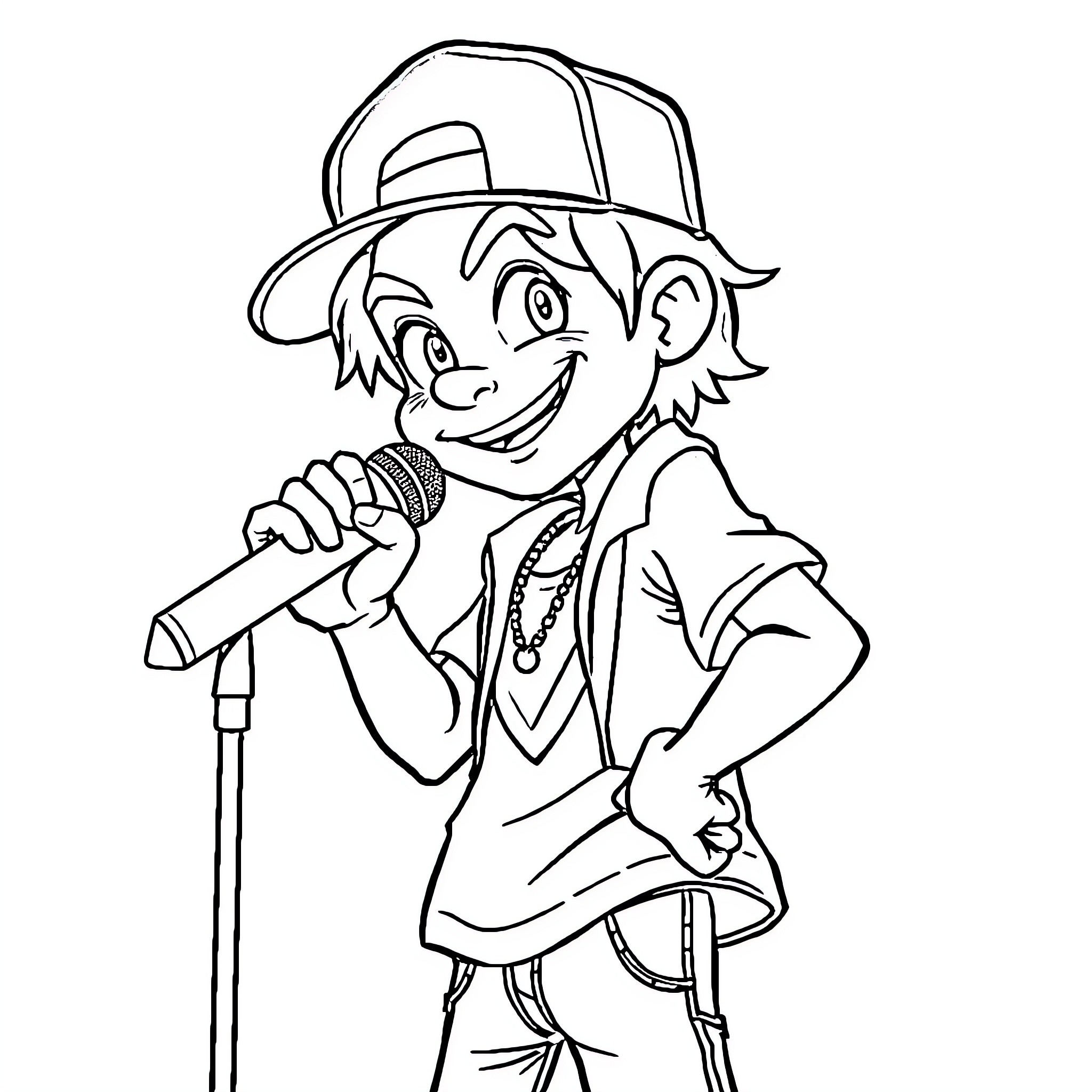 Boyfriend singing joyfully on stage Coloring Page (free black-and-white line drawing printable PDF for all, from beginners to advanced learners, including children, teens, adults, and seniors)