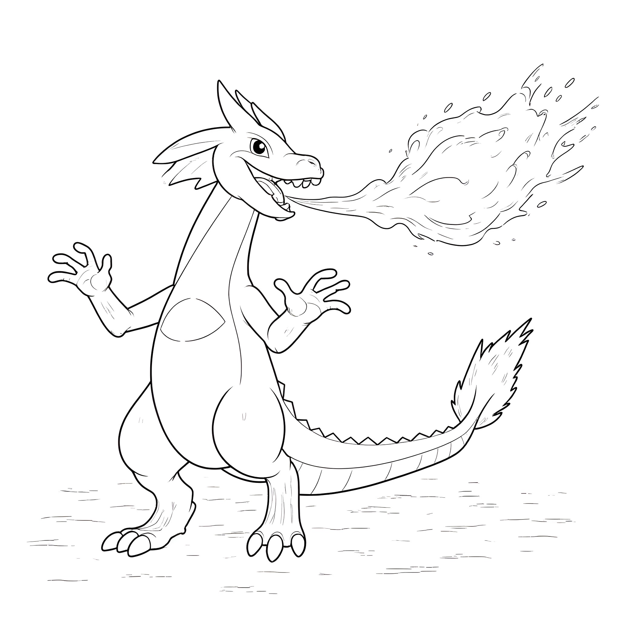 Charizard Unleashing Powerful Fire Breath Coloring Page (free black-and-white line drawing printable PDF for all, from beginners to advanced learners, including children, teens, adults, and seniors)