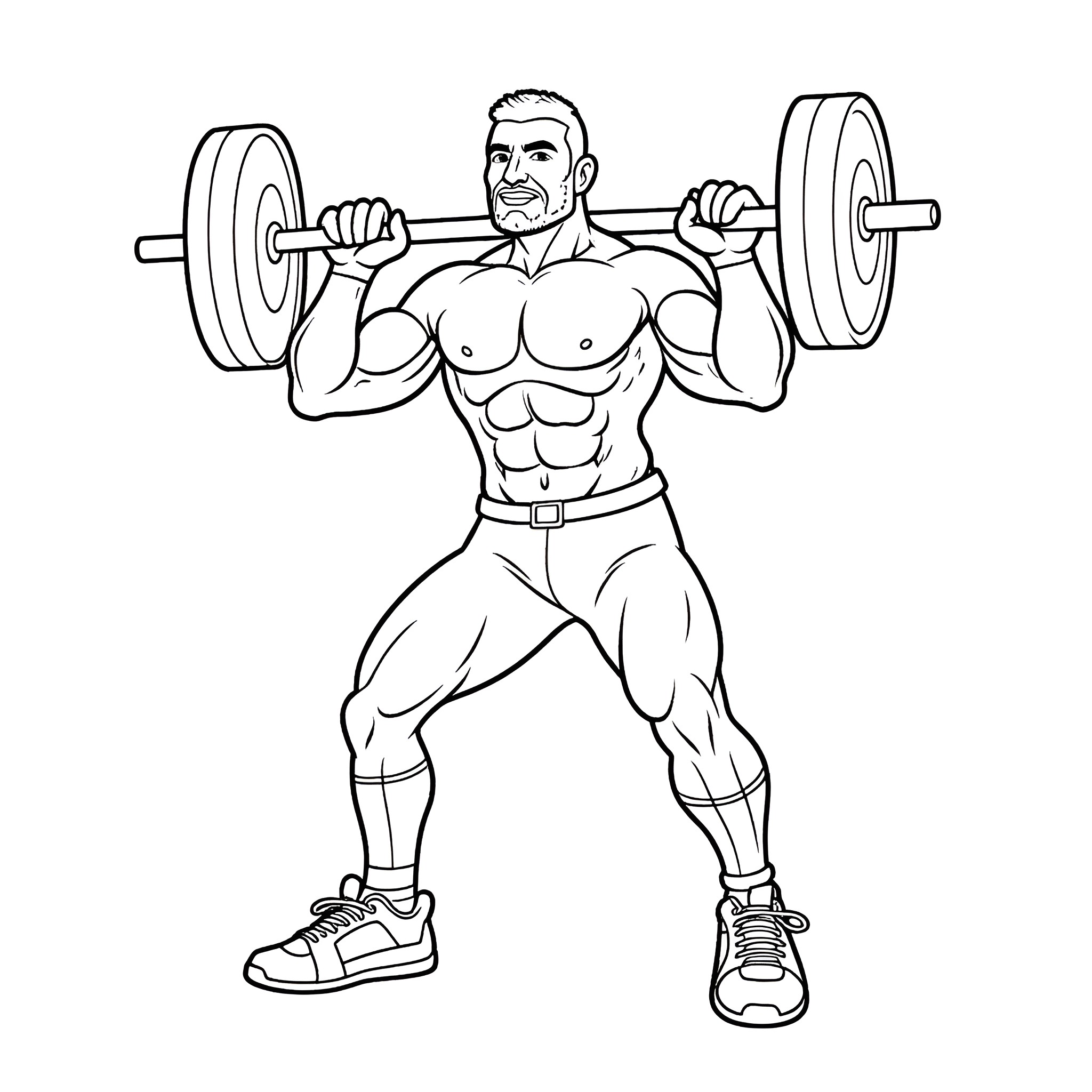 Prison Mike Lifting Weights with Determination Coloring Page (free black-and-white line drawing printable PDF for all, from beginners to advanced learners, including children, teens, adults, and seniors)