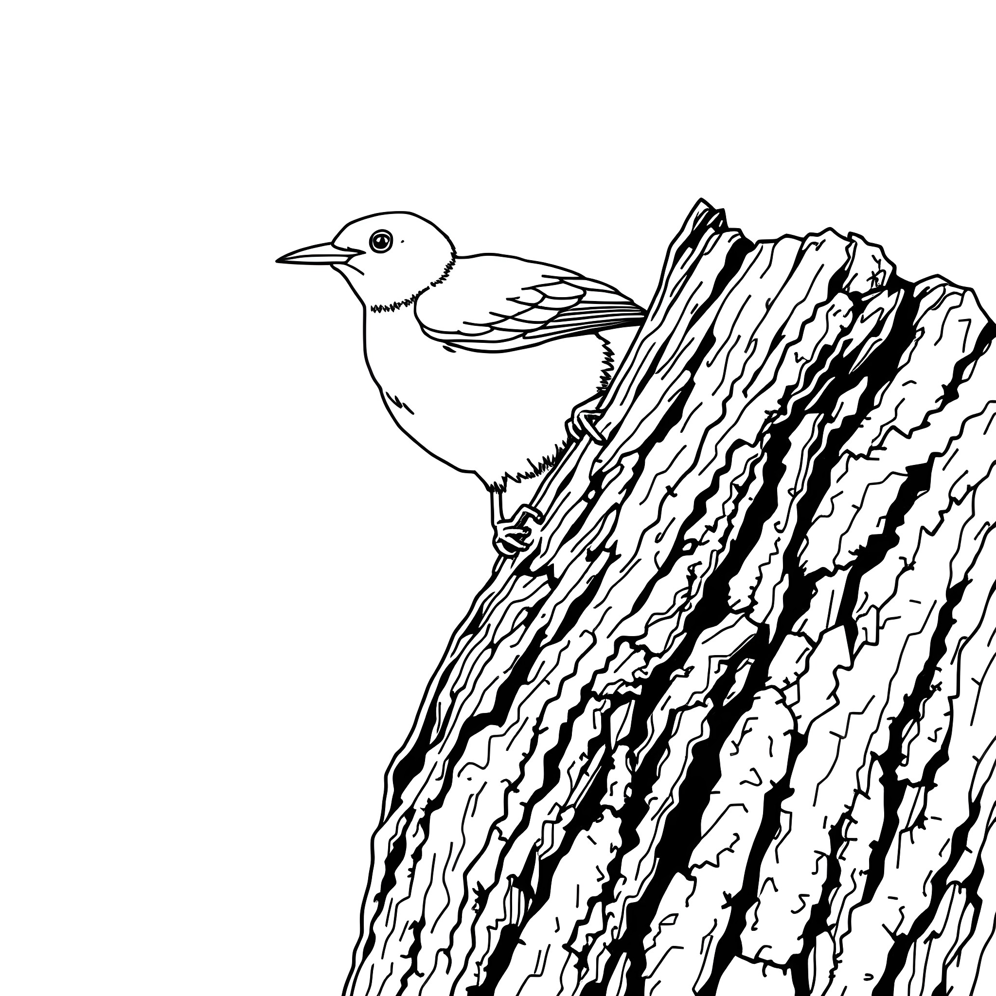 Amandava bird perching on a wooden branch Coloring Page (free black-and-white line drawing printable PDF for all, from beginners to advanced learners, including children, teens, adults, and seniors)
