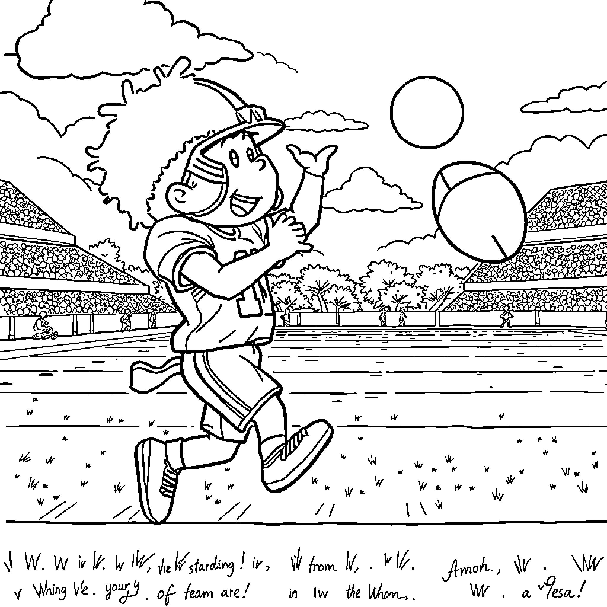 Amon Ra St. Brown playing football on the field Coloring Page (free black-and-white line drawing printable PDF for all, from beginners to advanced learners, including children, teens, adults, and seniors)